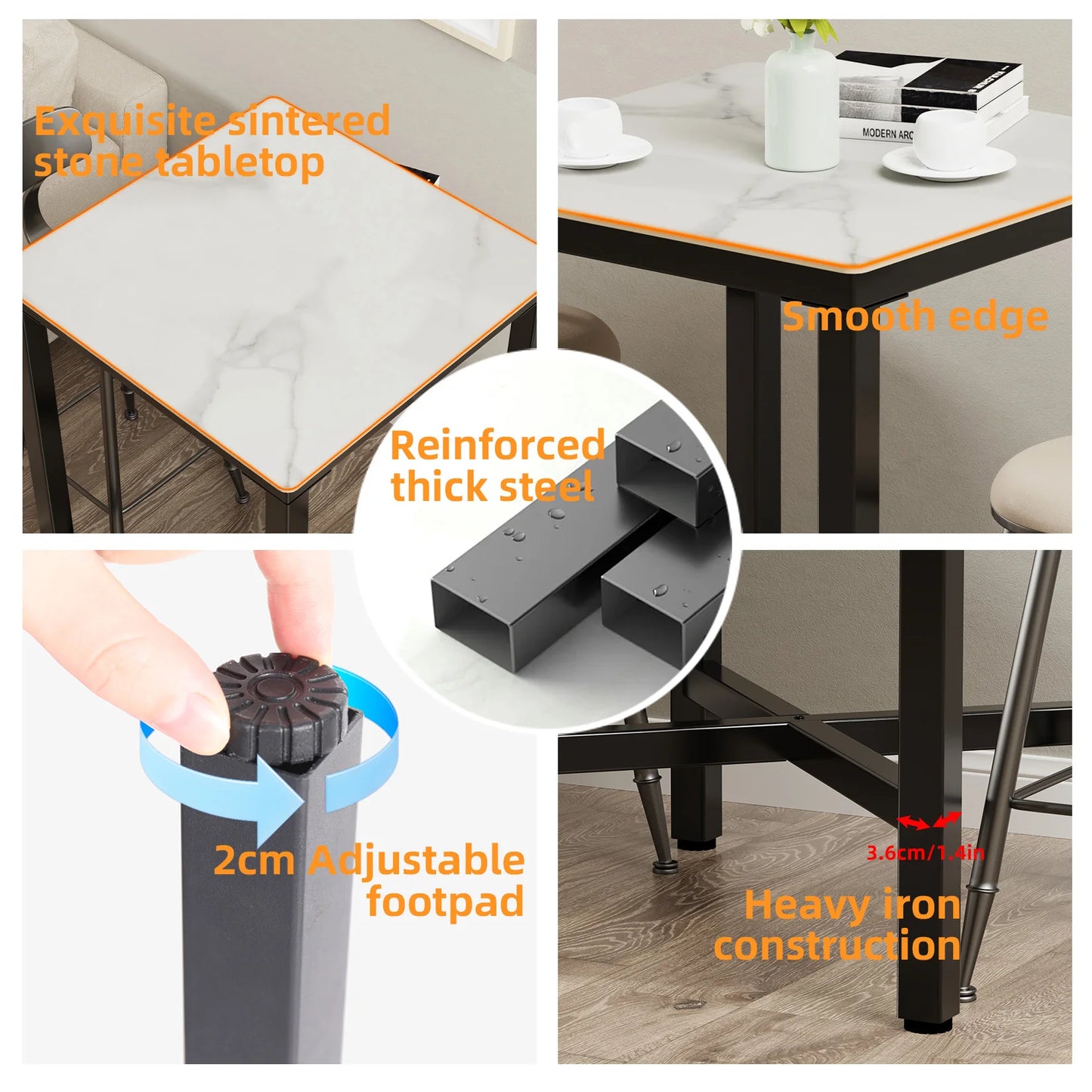 Upscale Marble Top Tall Bar Table Square Counter For Restaurants