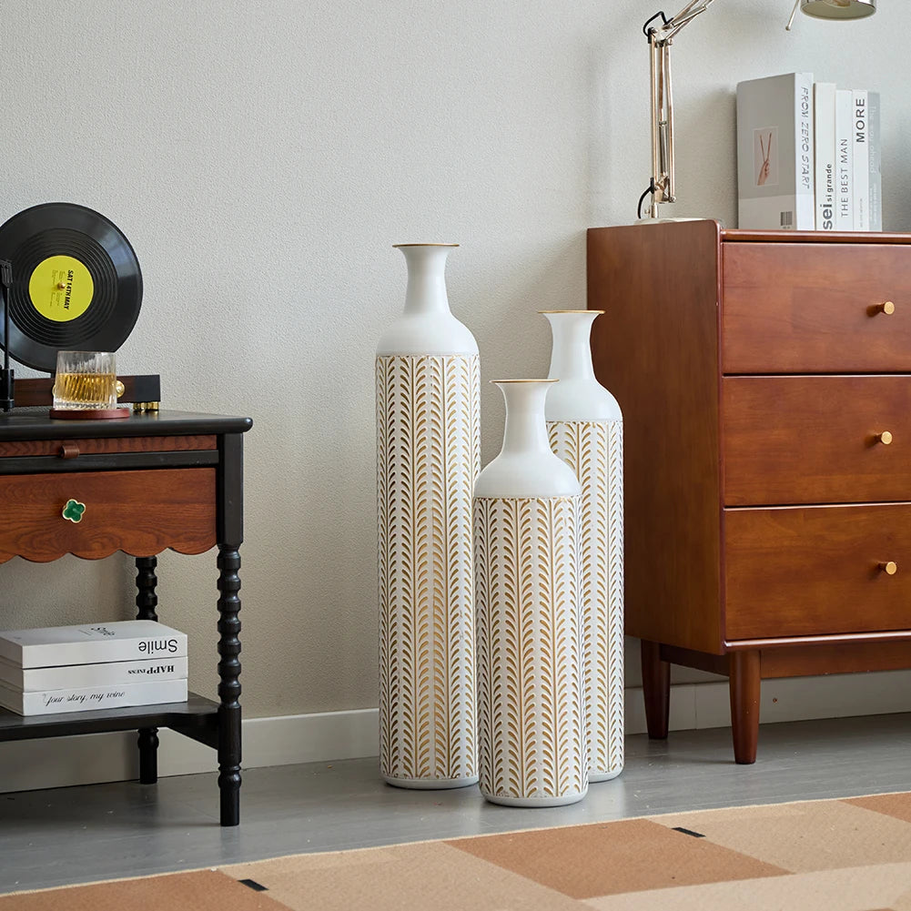 TWISTER.CK Floor Metal Vase Set 3 Piece Modern Drop Shaped Standing Vases For Living Room Decor