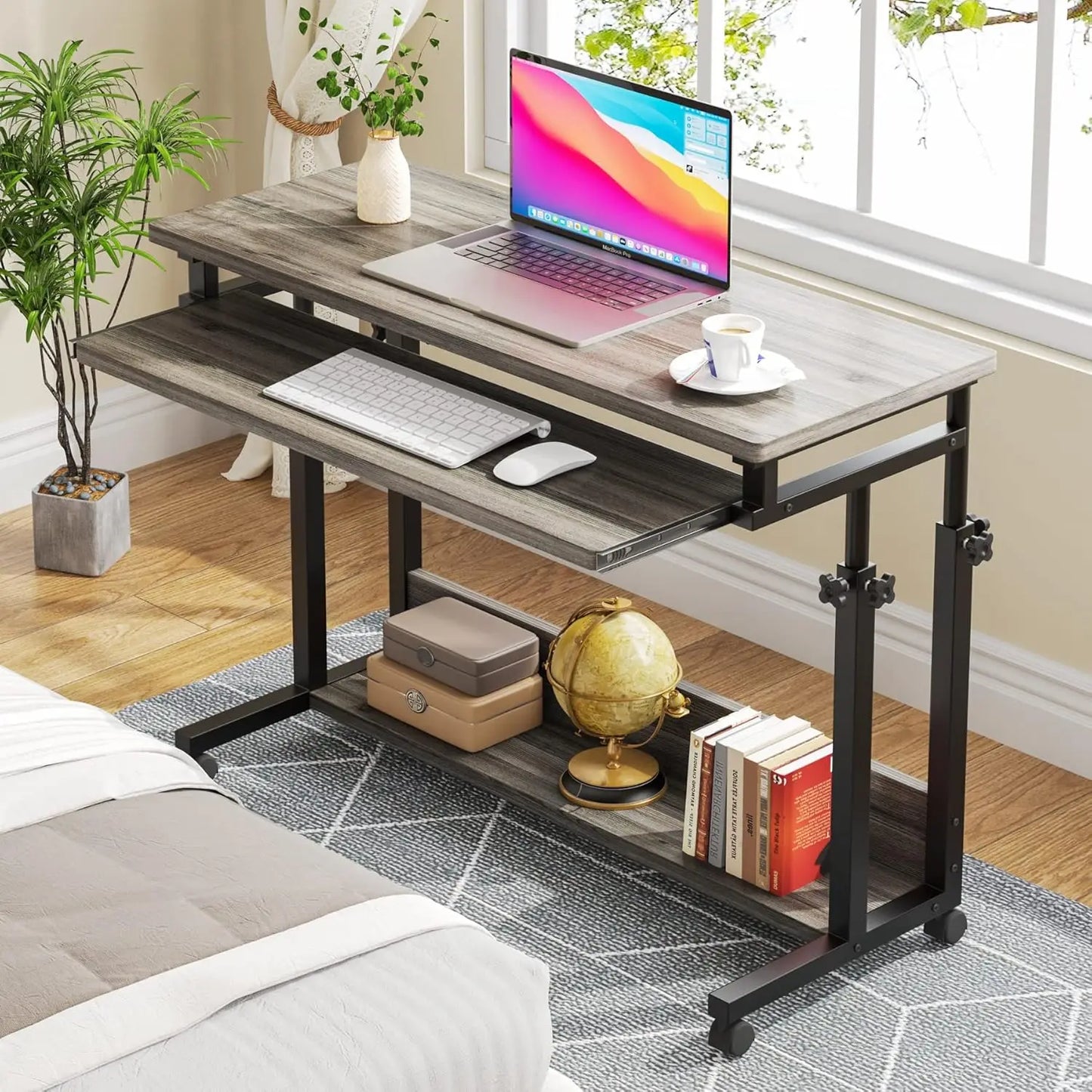 Little Tree Portable Laptop Desk With Height Adjustable Rolling Cart