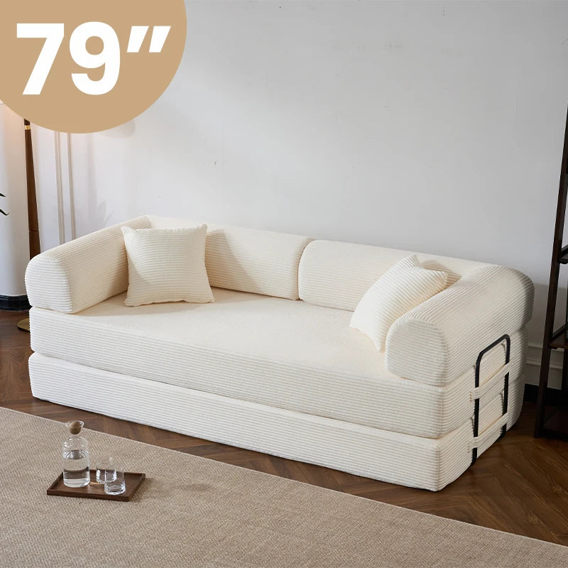 NONECN Folding Convertible Sofa Bed Corduroy Upholstered Couch