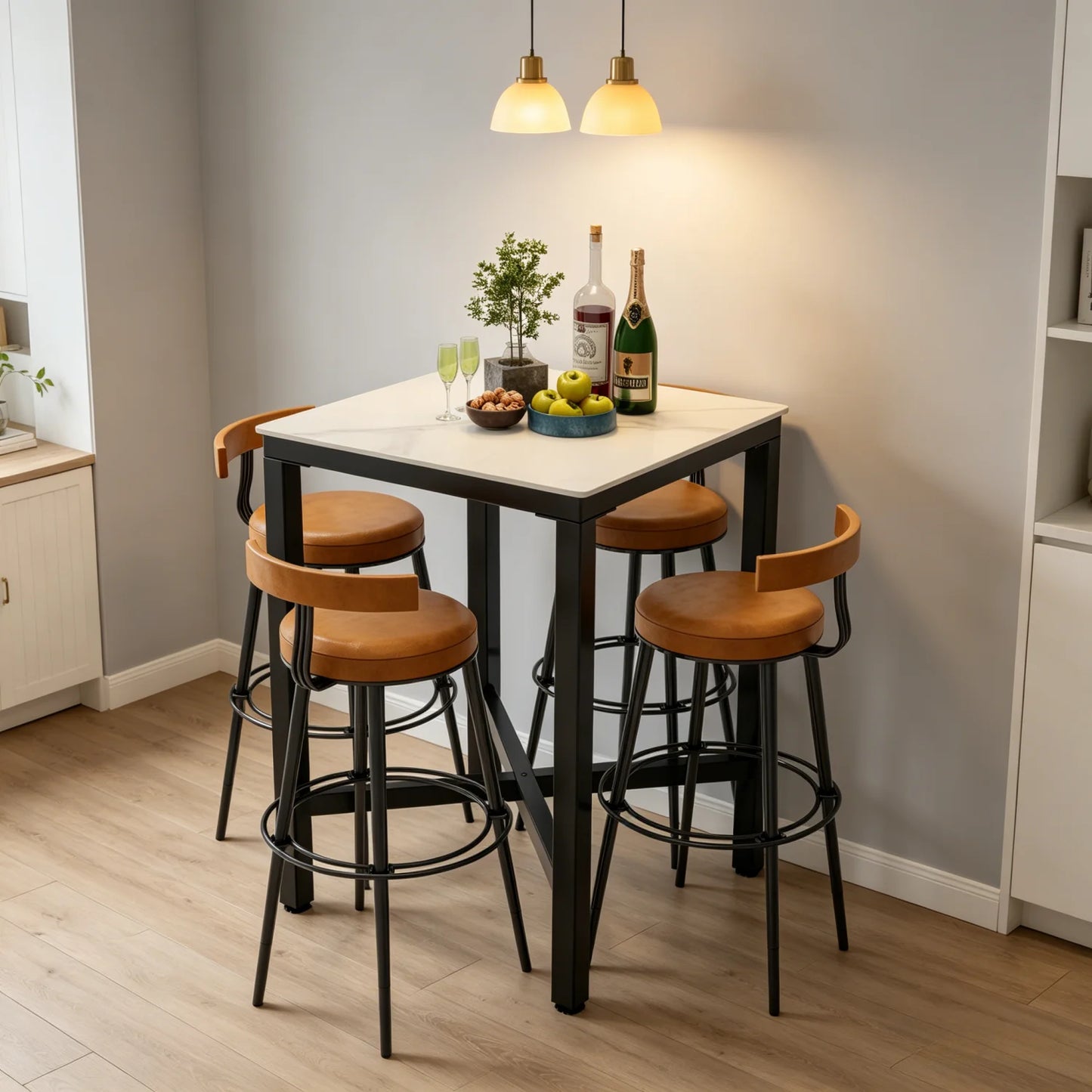 Upscale Marble Top Tall Bar Table Square Counter For Restaurants