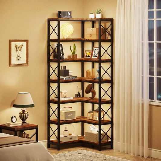 Little Tree 7 Tier Corner Bookcase With Open Metal Frame