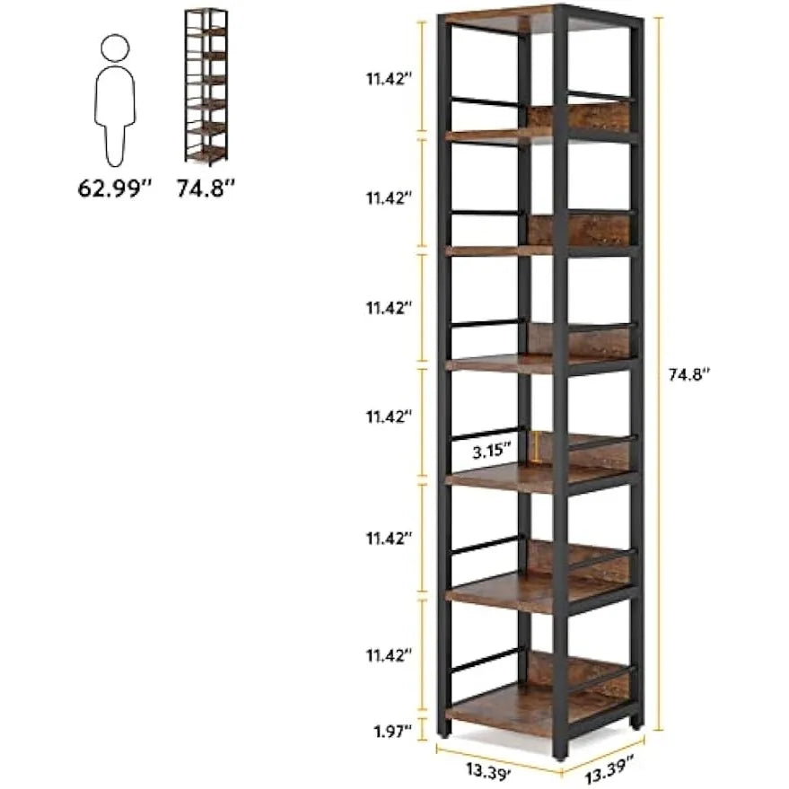 LITTLE TREE 6-Tier Narrow Corner Shelf Bookcase For Small Spaces