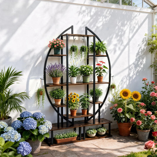 Seven-Tier Metal Plant Stand Half Moon Rack For Living Room