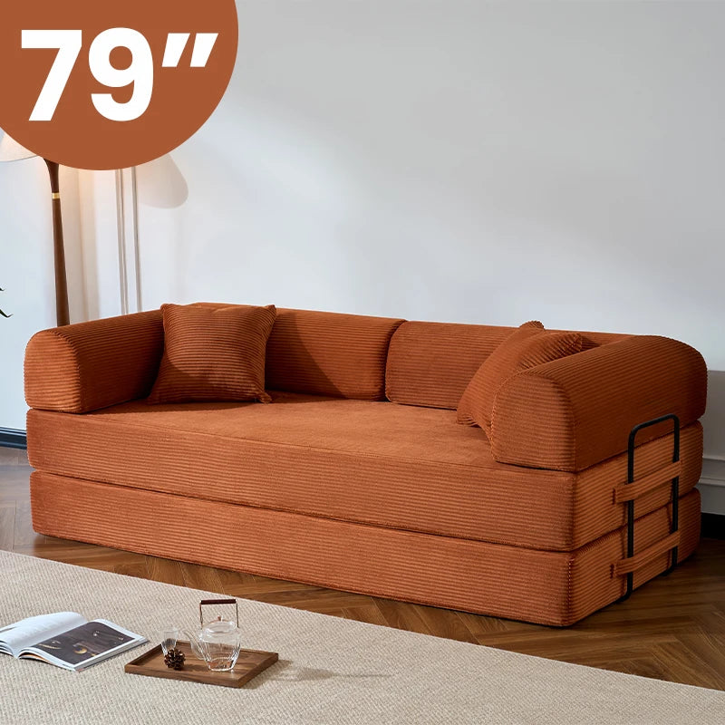 NONECN Folding Convertible Sofa Bed Corduroy Upholstered Couch