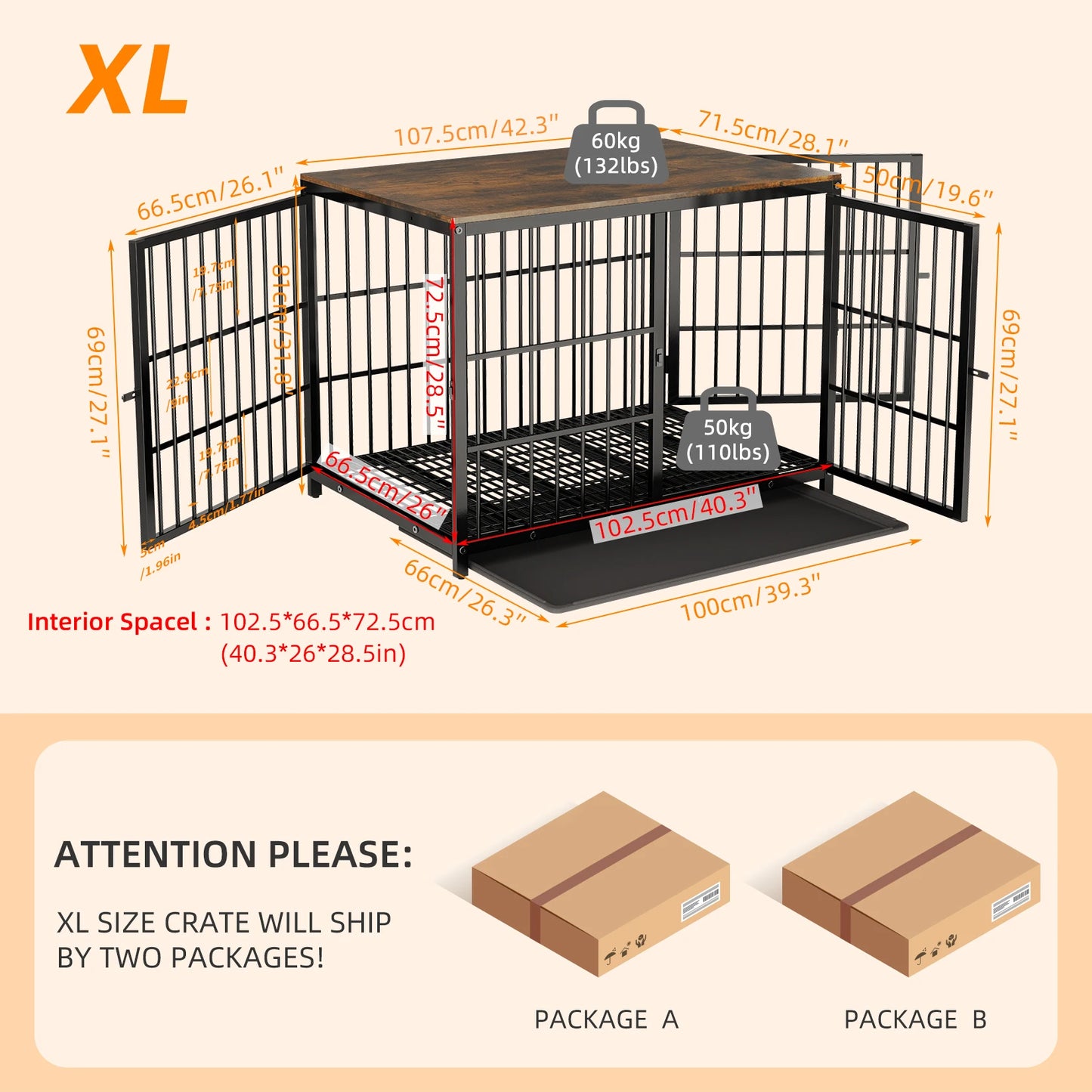 BINGOPAW Wooden Dog Crate Table With Three Doors Removable Tray