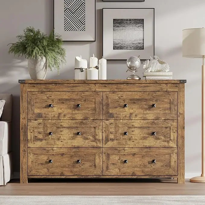 Modern 6-Drawer Dresser and TV Stand with Wood Finish
