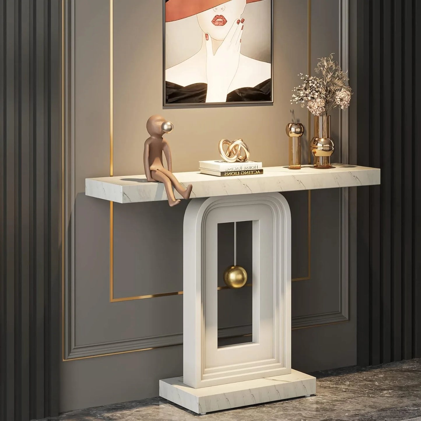 Little Tree Modern Console Table Faux Marble Sofa Table
