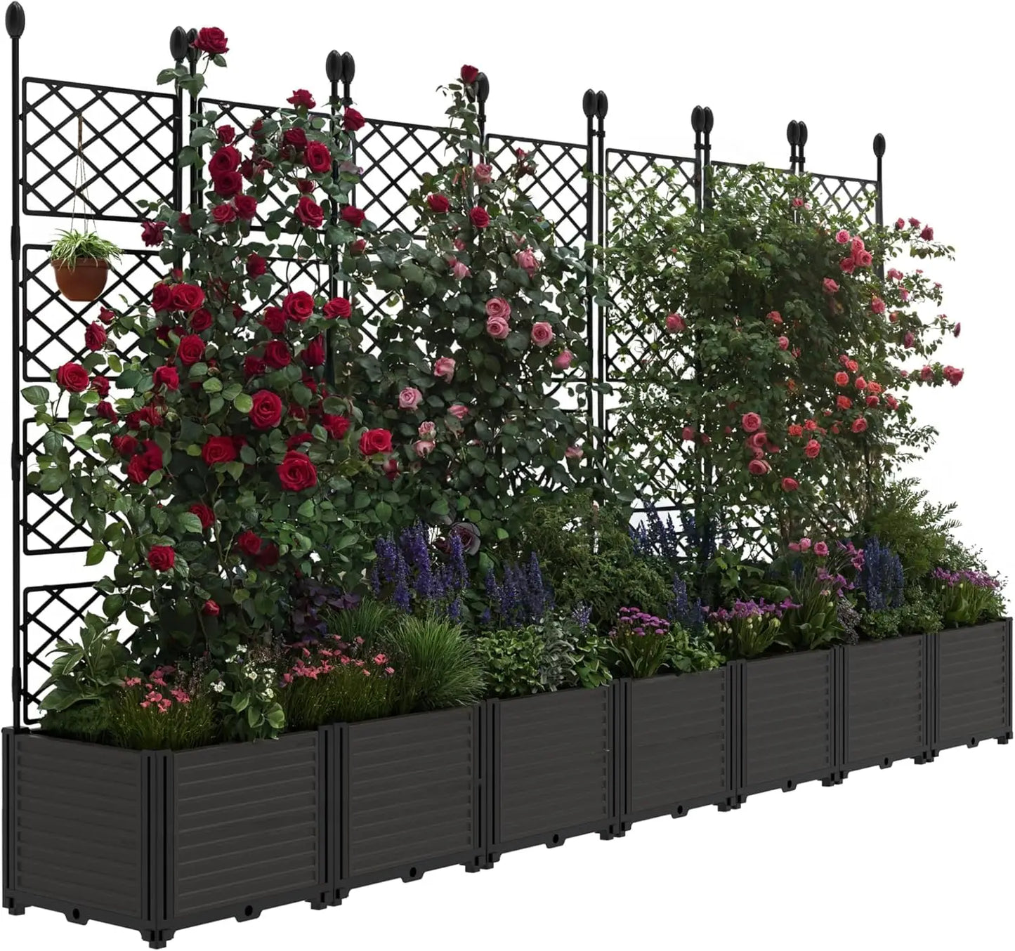 TWISTER.CK Plastic Planter Box With Trellis 5.25ft Tall Raised Garden Bed Self Watering Drainage For Outdoor Balconies