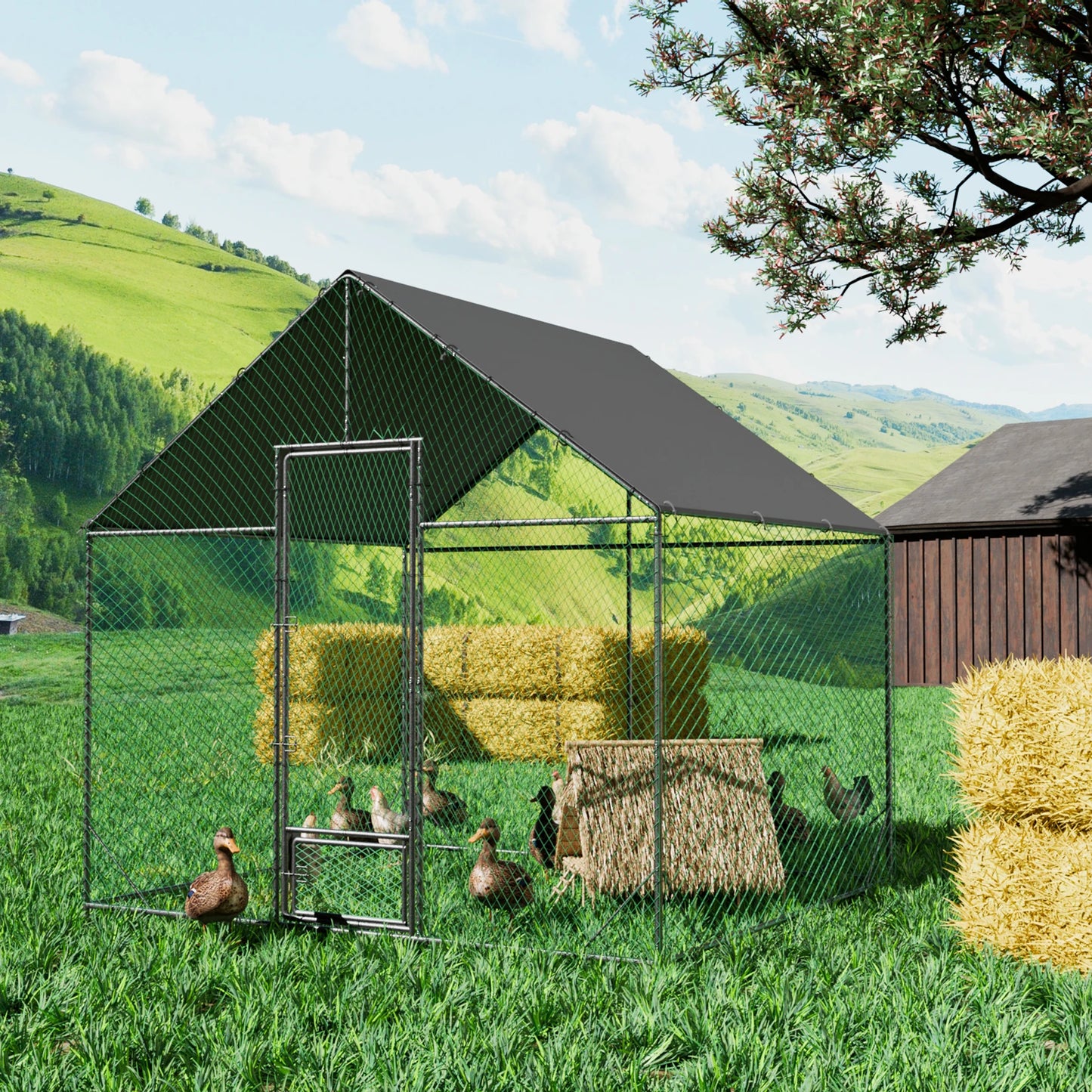 BINGOPAW Heavy-Duty Metal Chicken Coop With Cover And Netting