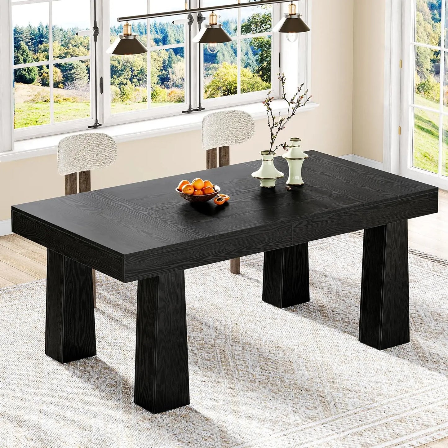 Modern Rectangular Dining Table With Heavy Duty Tapered Legs