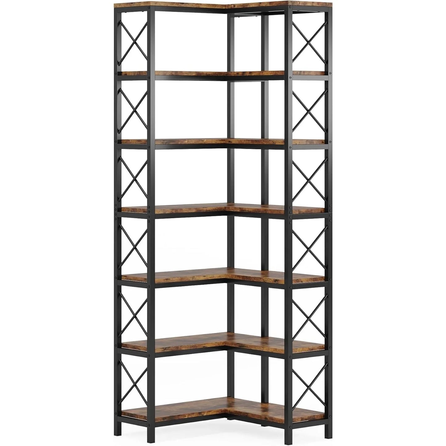 Little Tree 7 Tier Corner Bookcase With Open Metal Frame