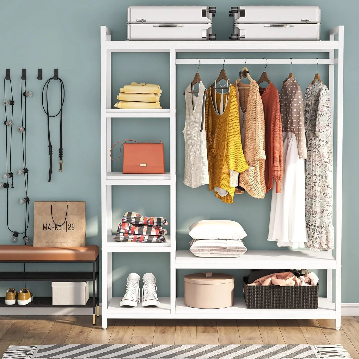 LITTLE TREE Free Standing Wood Clothes Rack For Bedroom