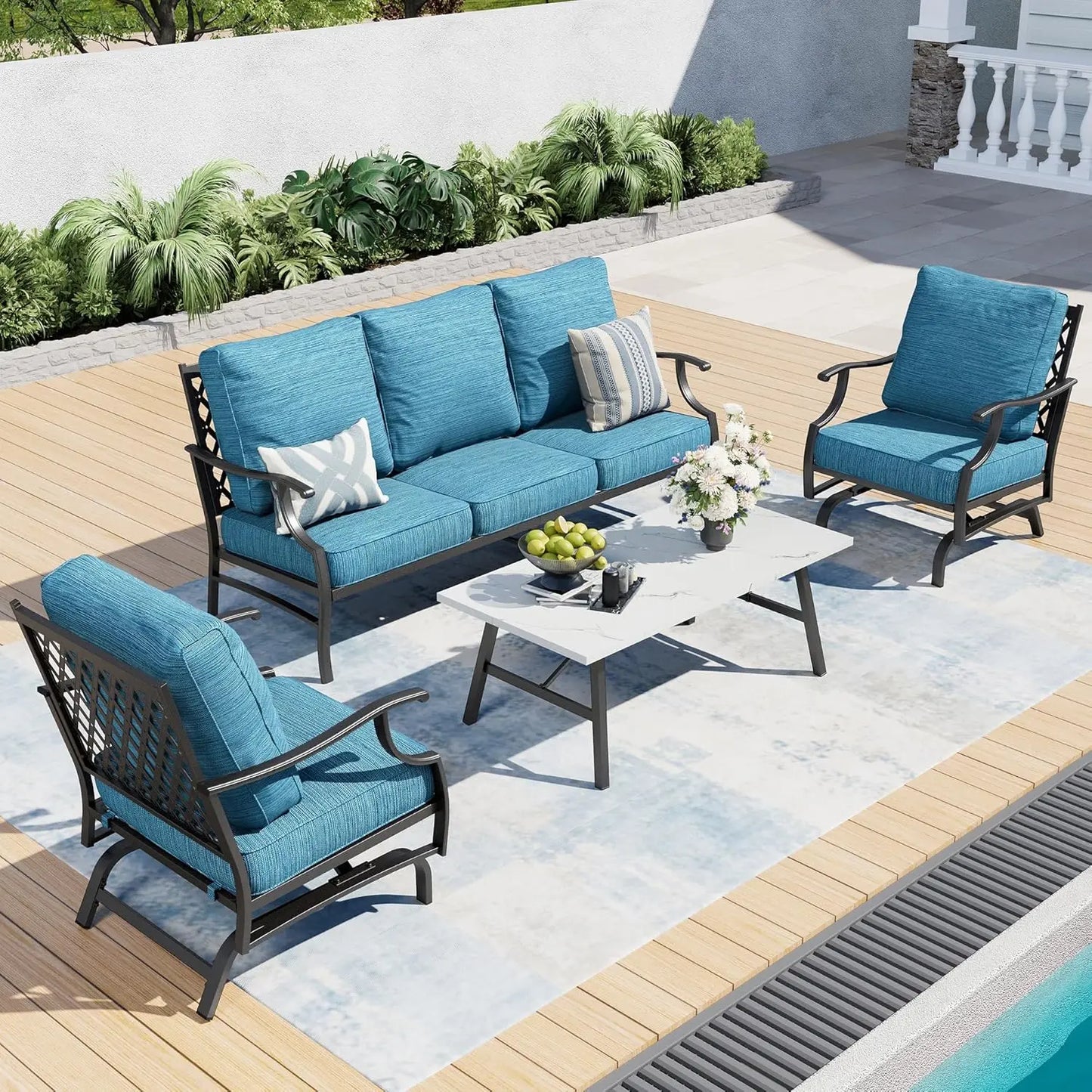 Patio Furniture Set Modern Outdoor Rattan Lounge With Coffee Table