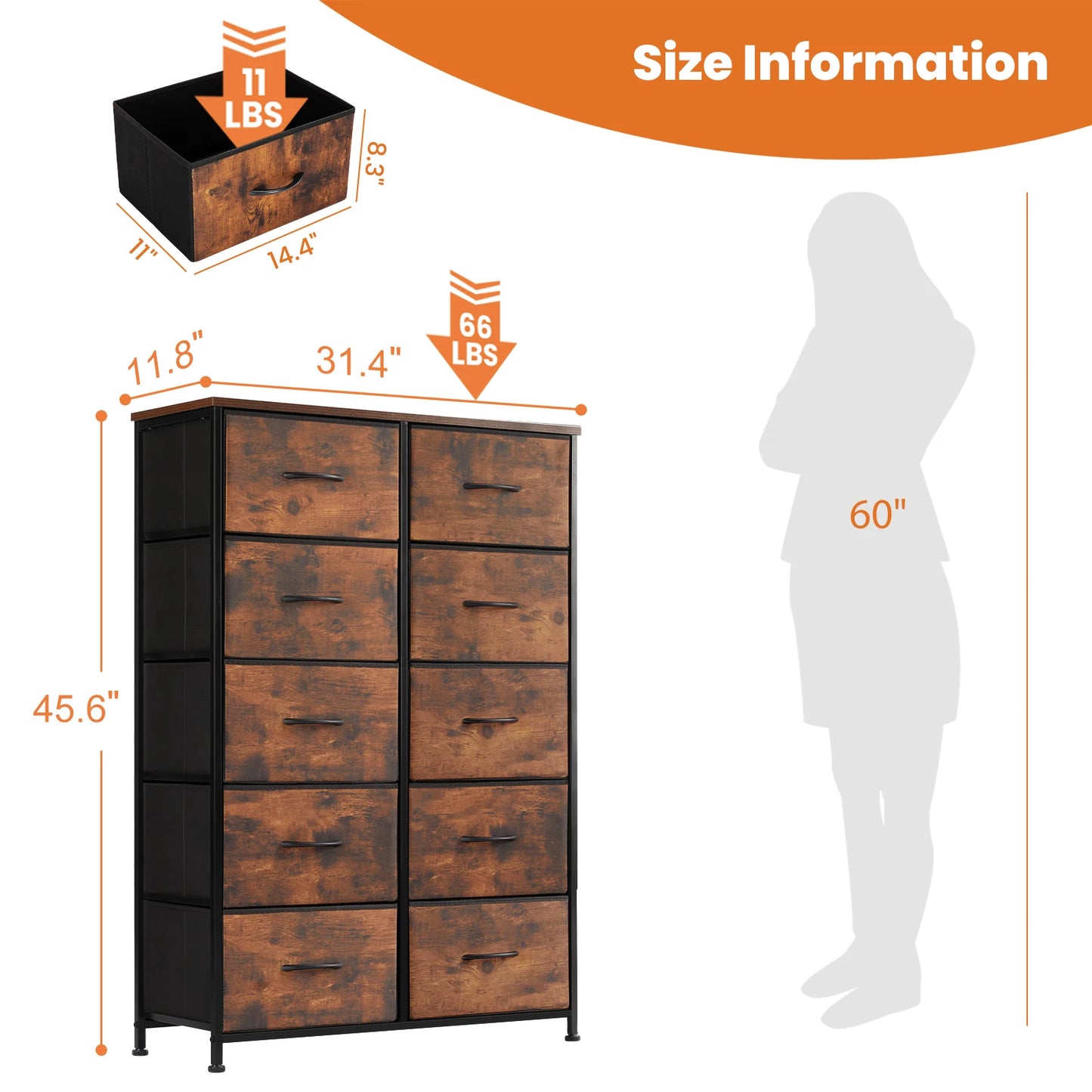 JHK Bedside Table With Fabric Drawers Wardrobe Steel Frame Storage