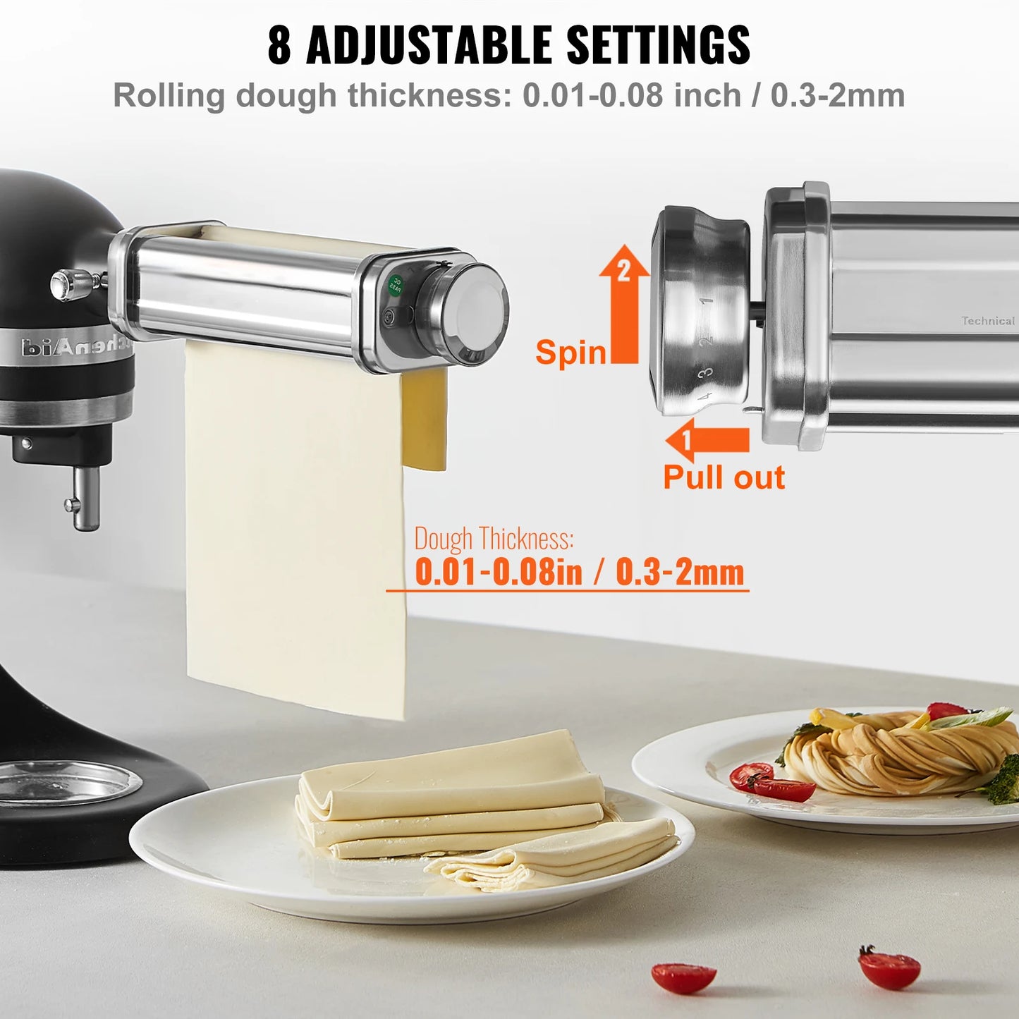 SucceBuy Pasta Attachment For KitchenAid Stand Mixer Stainless Steel Sheet Roller 8 Thickness Levels For Home Cooks