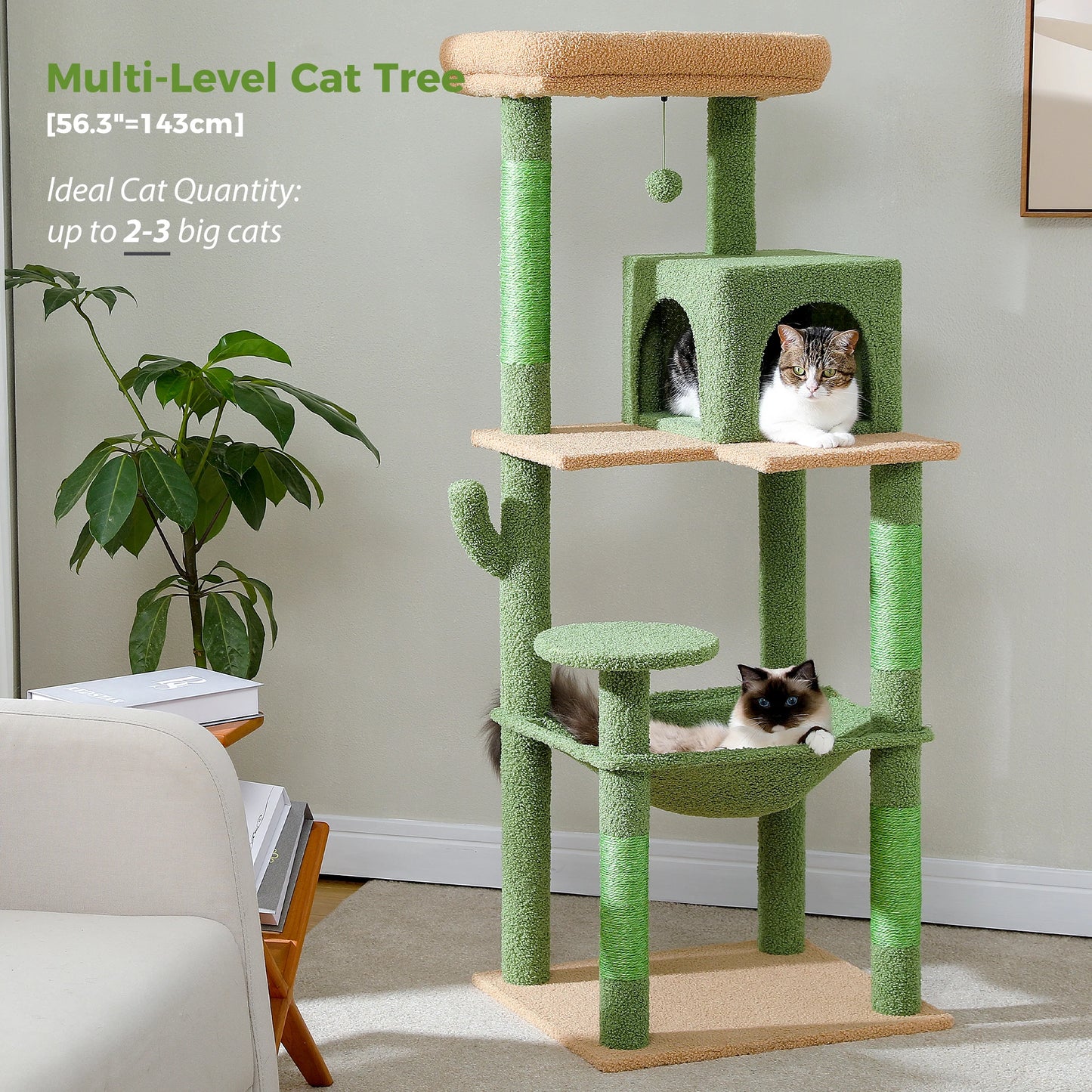 PAWZ Road Pink Multi Level Cat Tree For Indoor Cats With Large Hammock Sisal Scratching Posts Cozy Condo And Top Perch