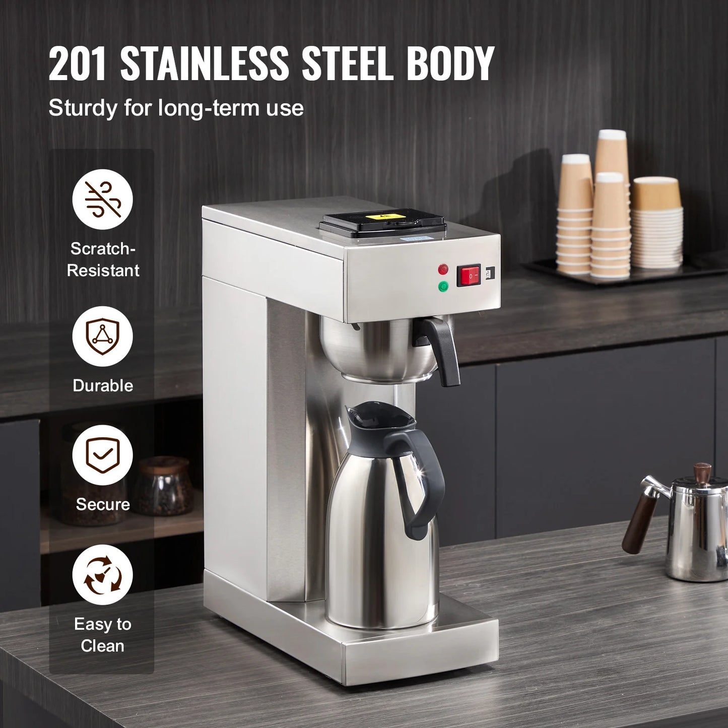 SucceBuy Commercial Drip Coffee Maker Stainless Steel Pour Over Brewer For Office And Cafe