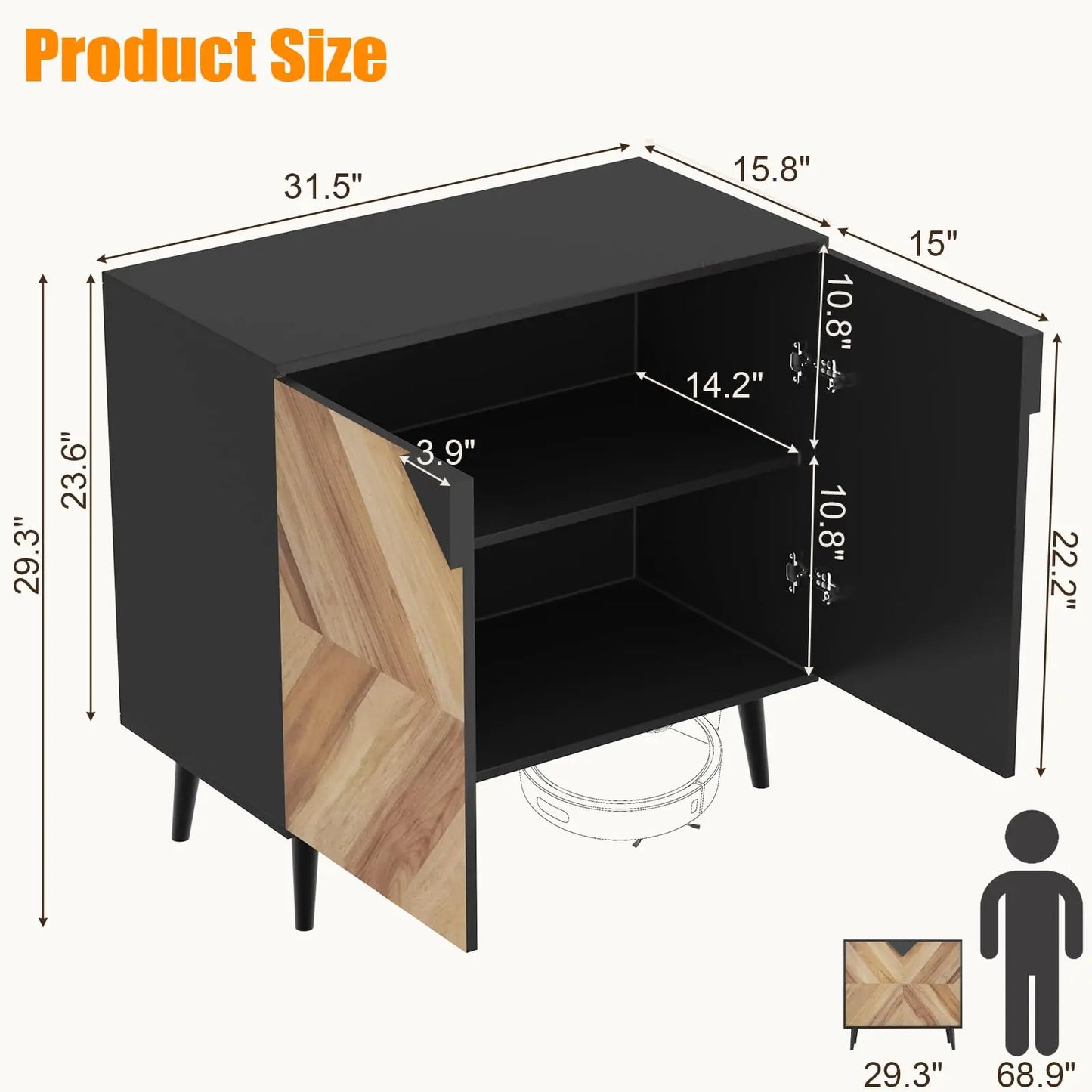 HiMISS Storage Cabinet With Shelf And Doors, Modern Freestanding Console