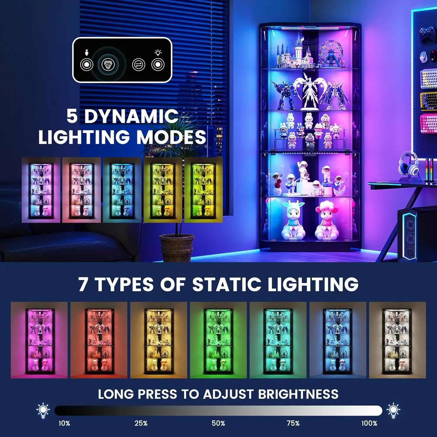 ZHILU Corner Display Cabinet With RGB Lights And Lock