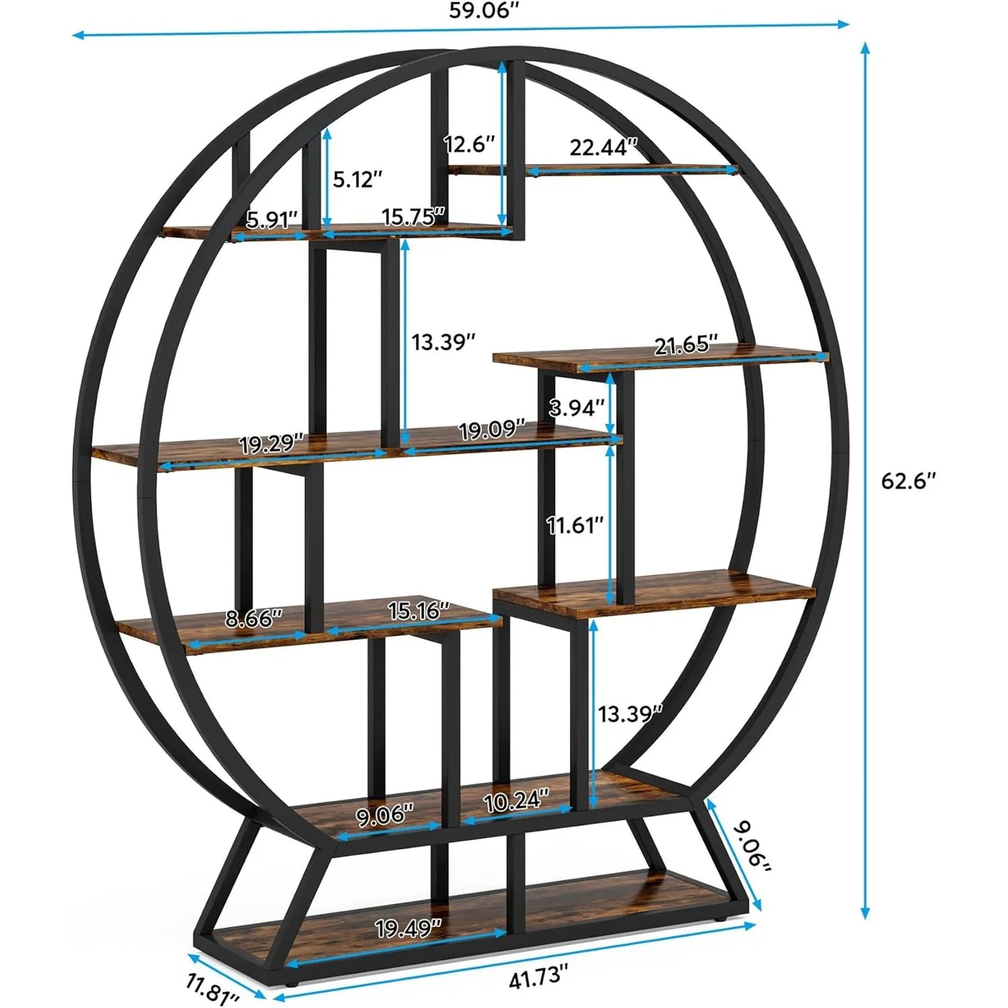 LITTLE TREE Industrial 5 Tier Round Bookcase Living Room