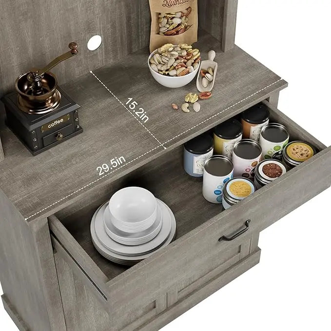 HiMISS Kitchen Pantry Cabinet With Microwave Stand And Glass Doors