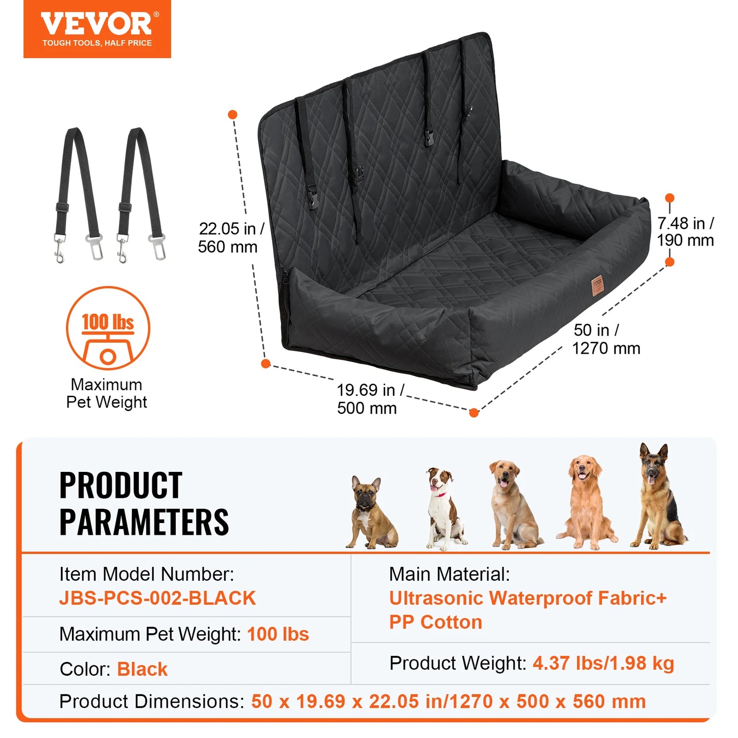 SucceBuy Dog Car Seat Waterproof Booster With Clip On Leash