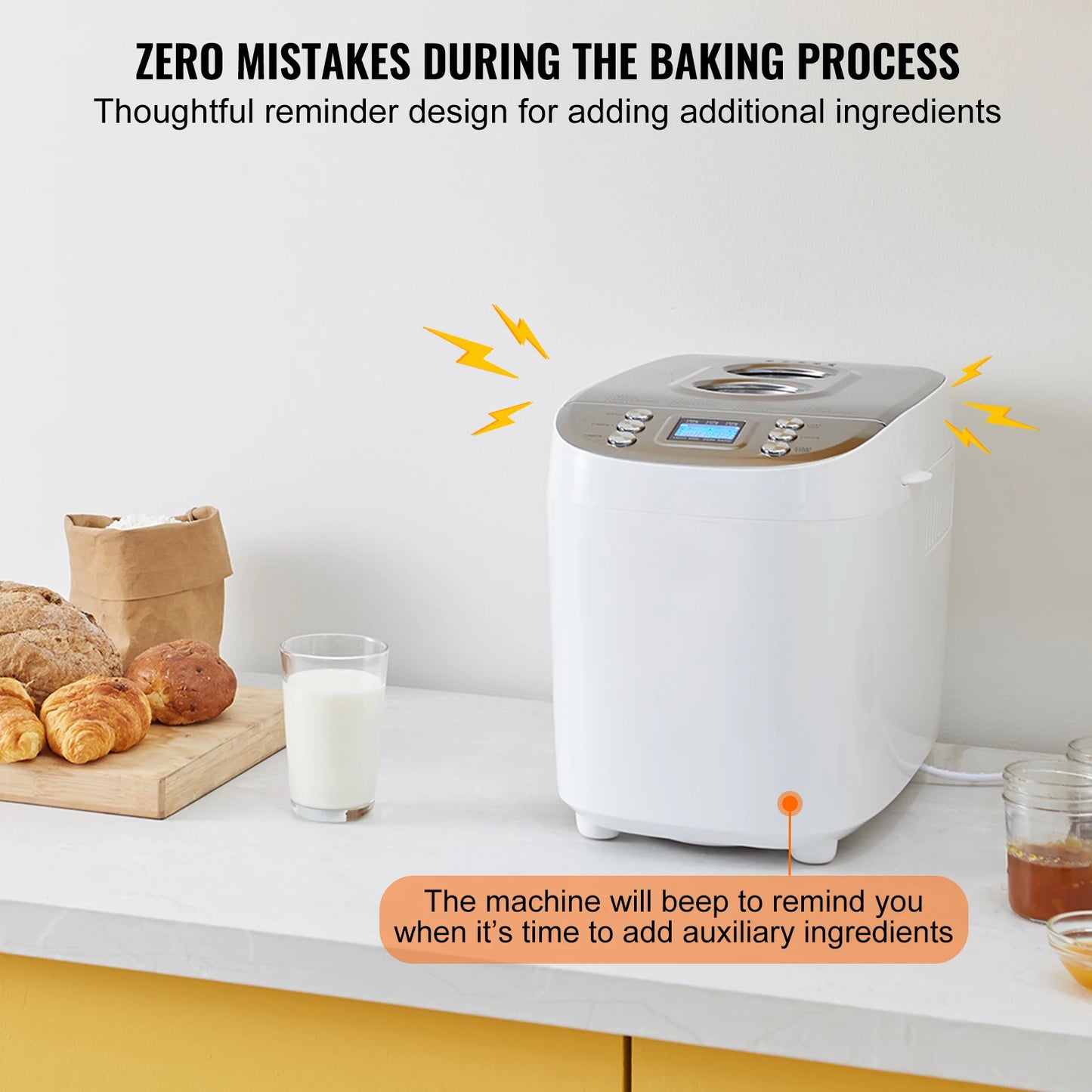 SucceBuy 3 Lb Bread Maker 15-In-1 Automatic Dough Machine With Nonstick Ceramic Pan Gluten Free Setting For Home Bakers