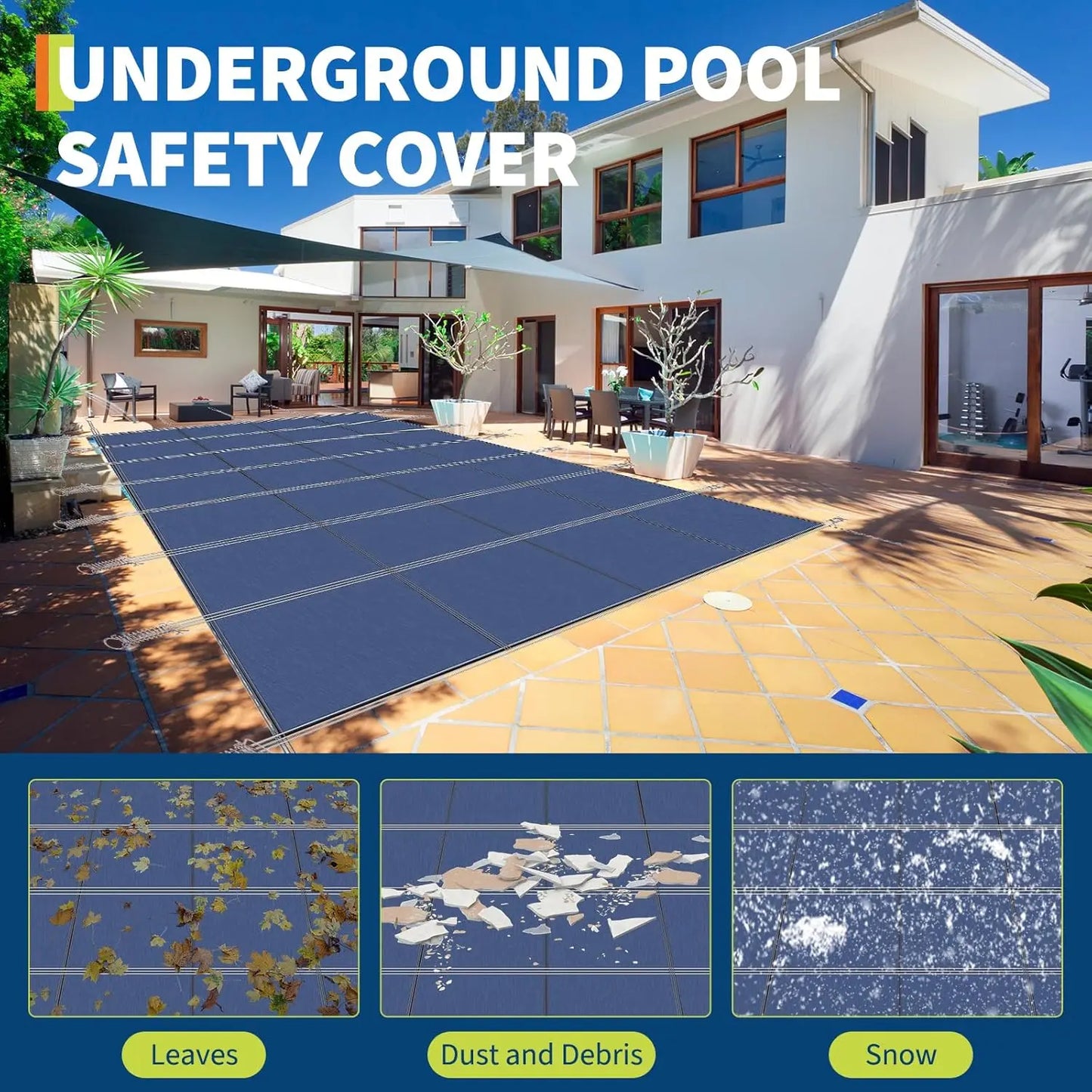 Twister Heavy Duty Inground Pool Cover For Rectangular Pool 500 Lb Capacity UV Resistant Debris Leaf Proof Easy Assembly