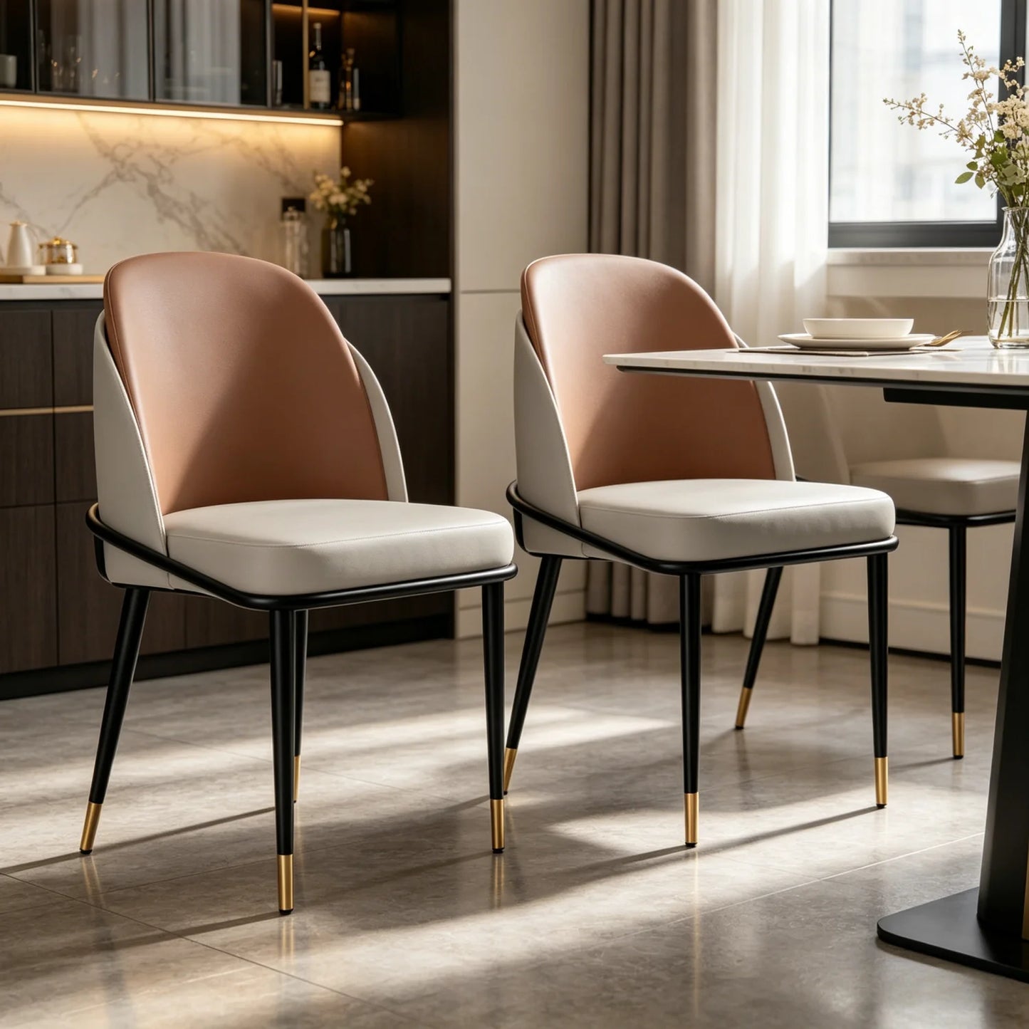 Luxurious Upholstered Dining Chairs Set of 2 Microfiber Leather