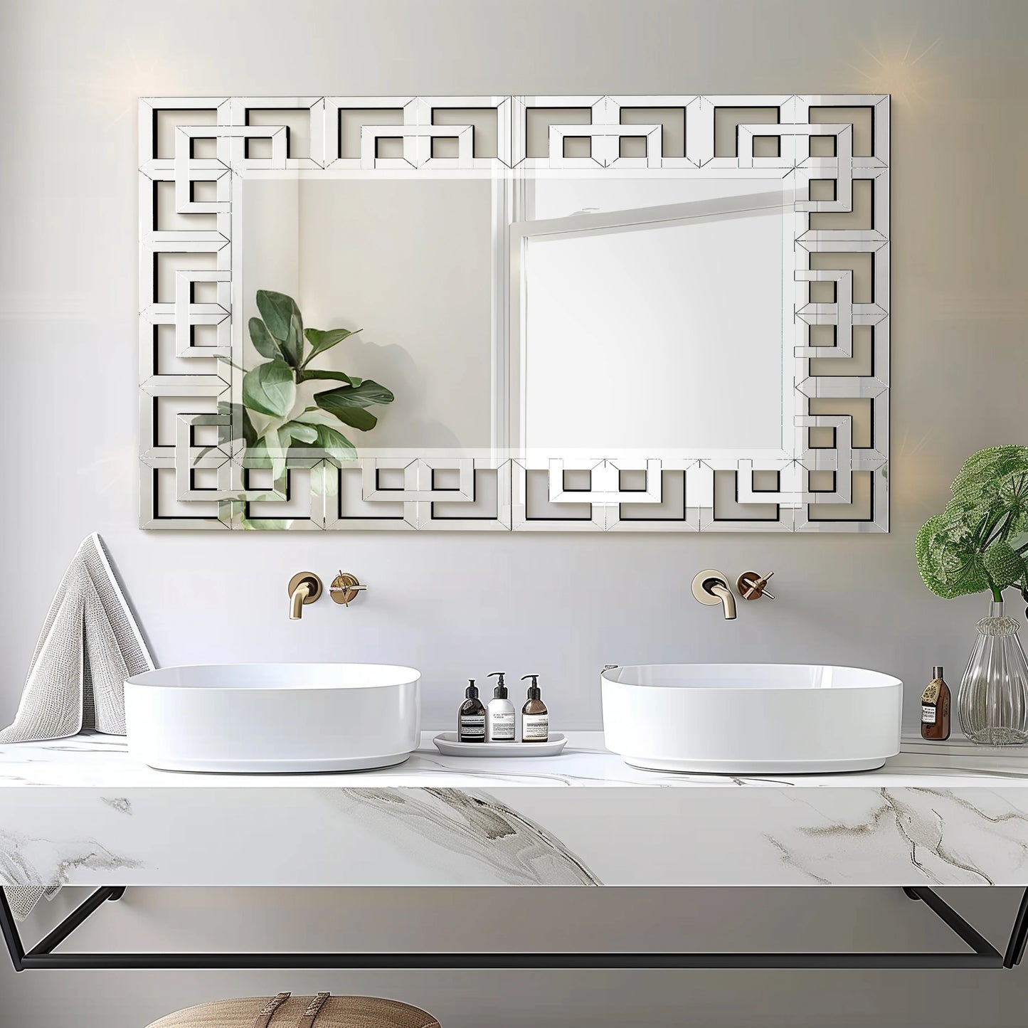 Rectangle Silver Venetian Art Mirror With Beveled Glass Edge