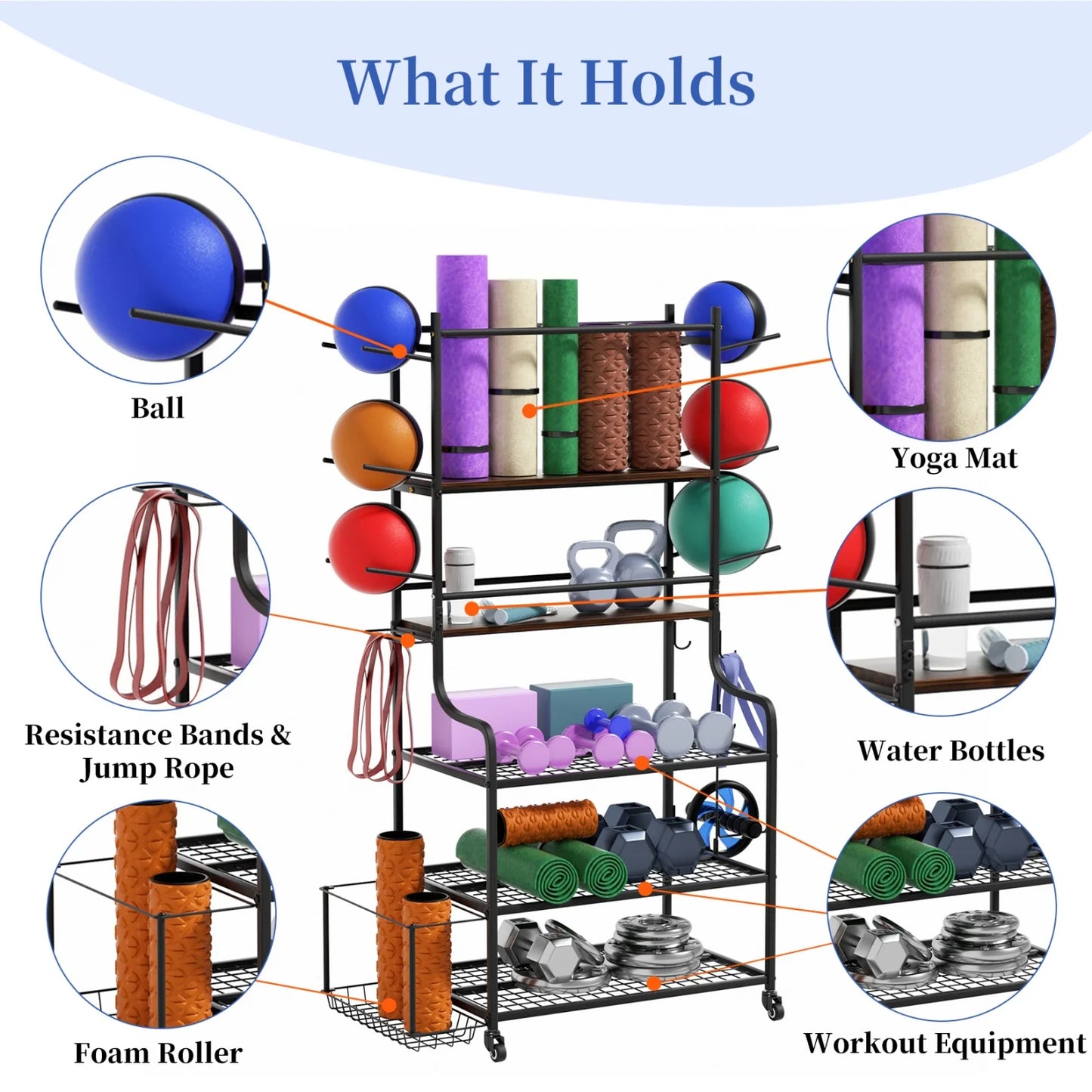 Yoga Mat Storage Rack On Wheels For Home Gym Organization