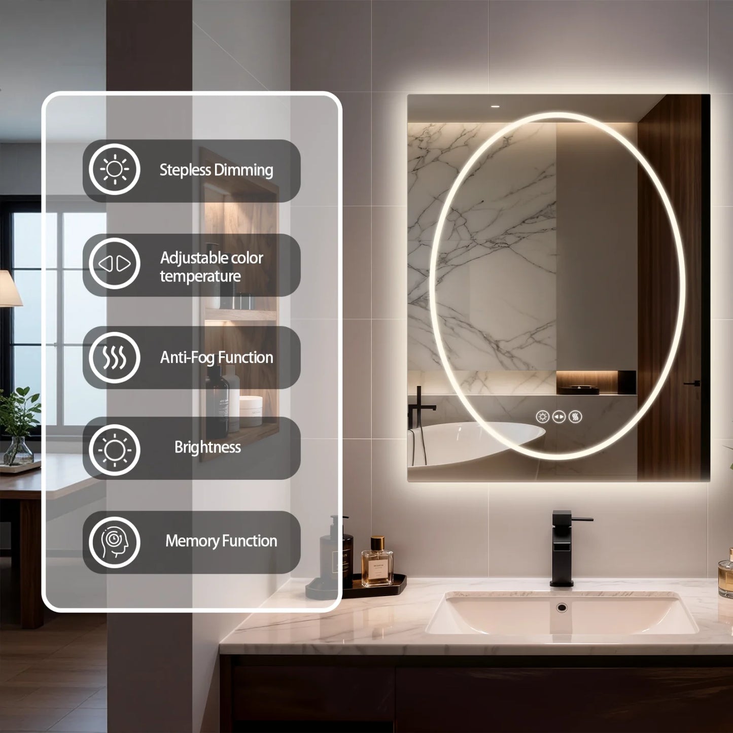Tempered Glass LED Bathroom Mirror Frontlit Backlit Makeup Vanity