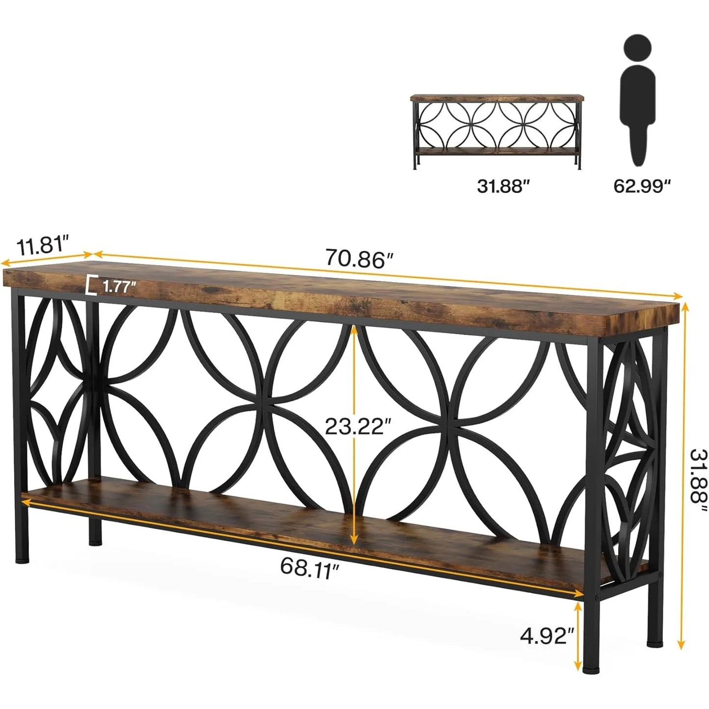 LITTLE TREE Industrial Sofa Table With Storage For Entryway