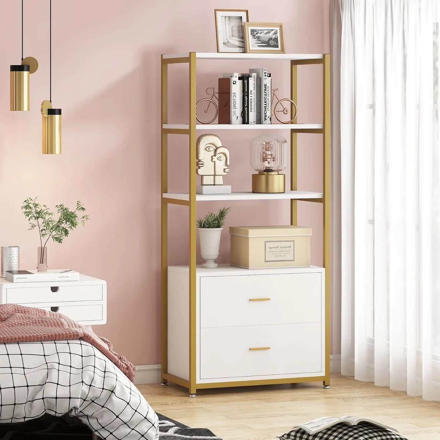 Little Tree 4-Tier Bookcase With Drawers Etagere Display Shelf