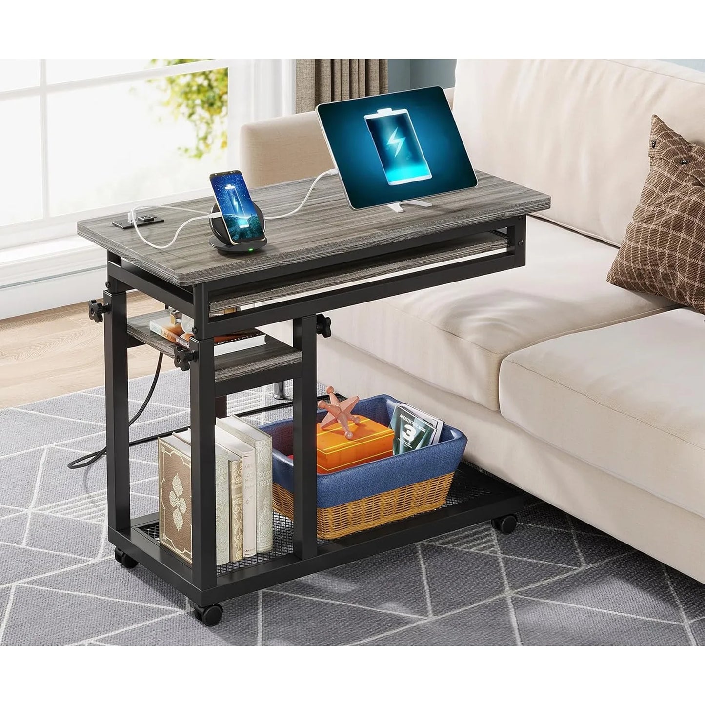 Little Tree Height Adjustable Sofa Table Laptop Stand With USB