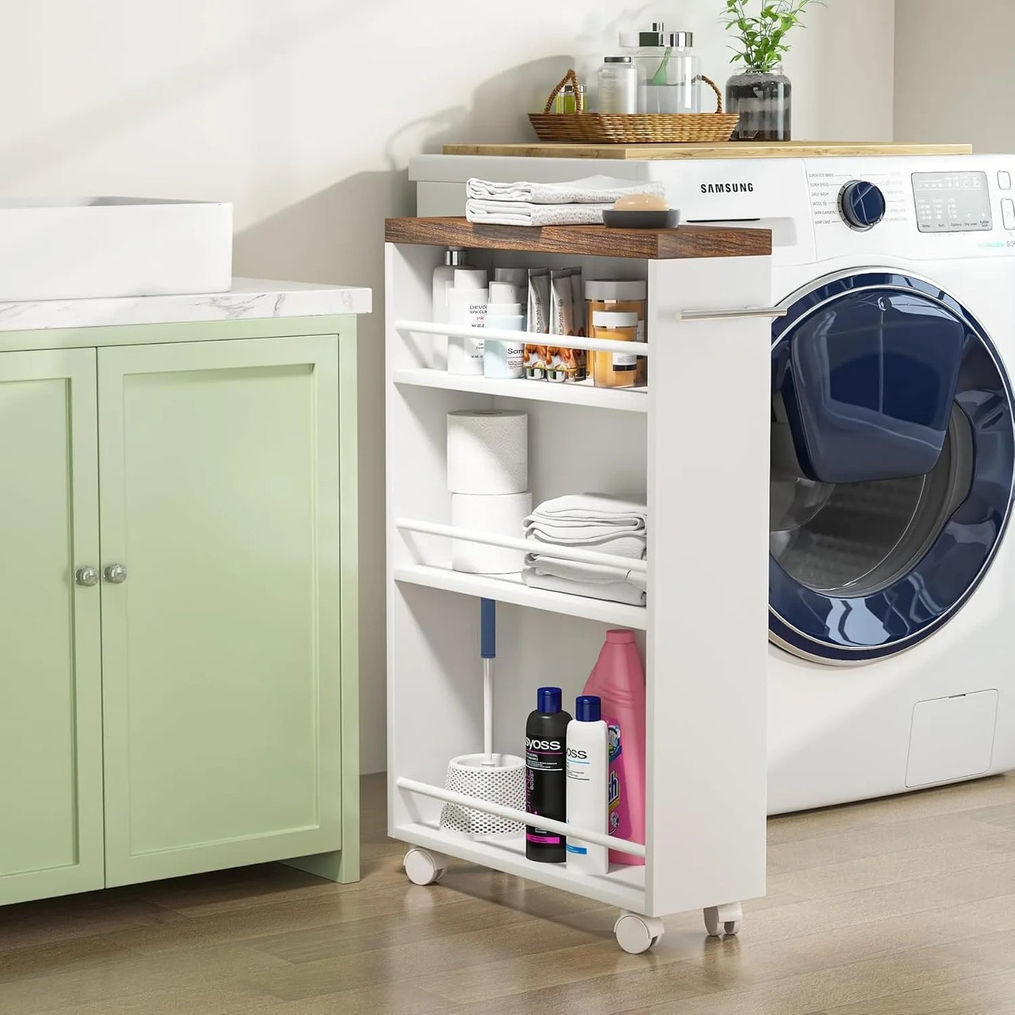 Rolling Narrow Kitchen Cart on Wheels 4 Tier Slim Utility Cart