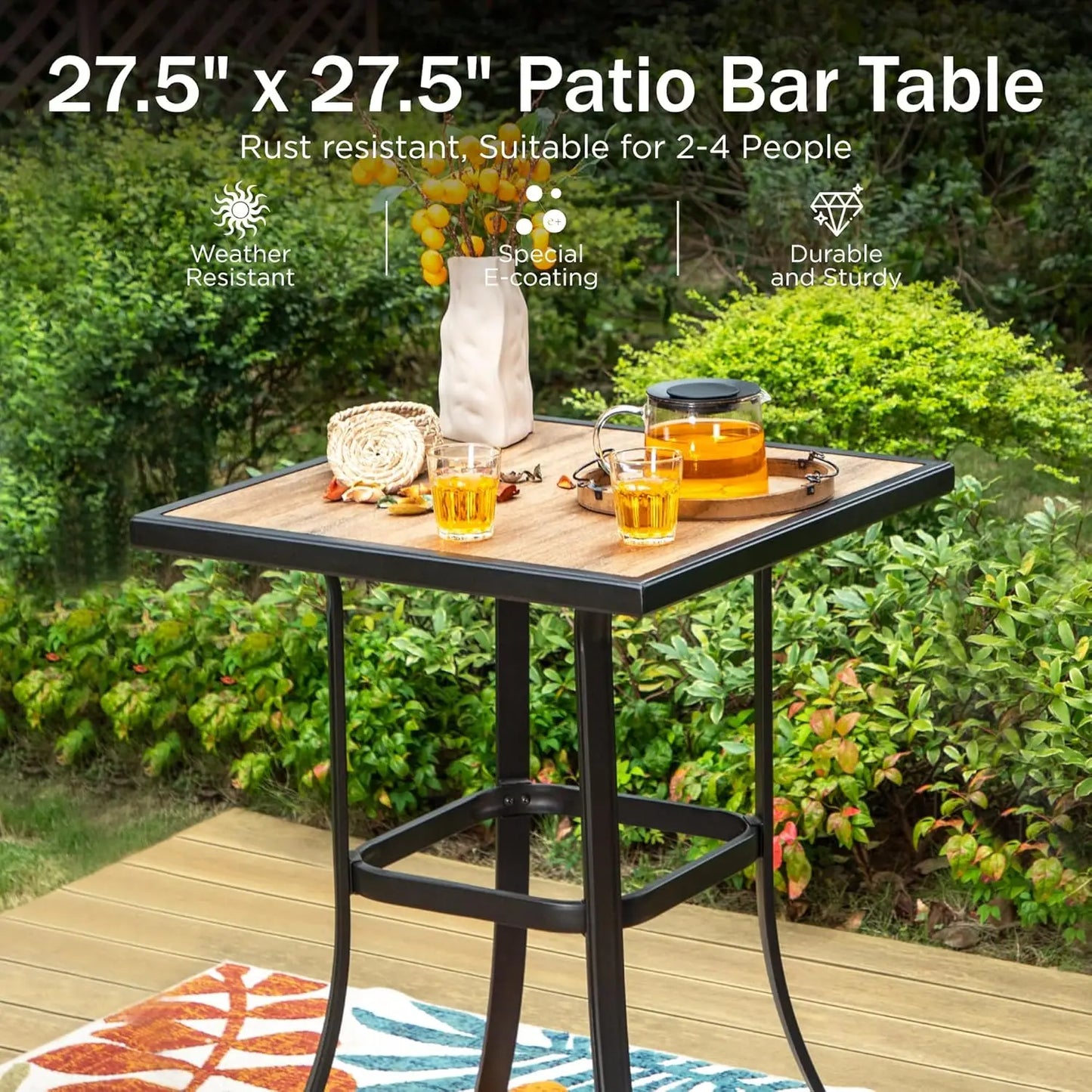 Patio Bar Table Outdoor Bar Height Table With Wooden Top