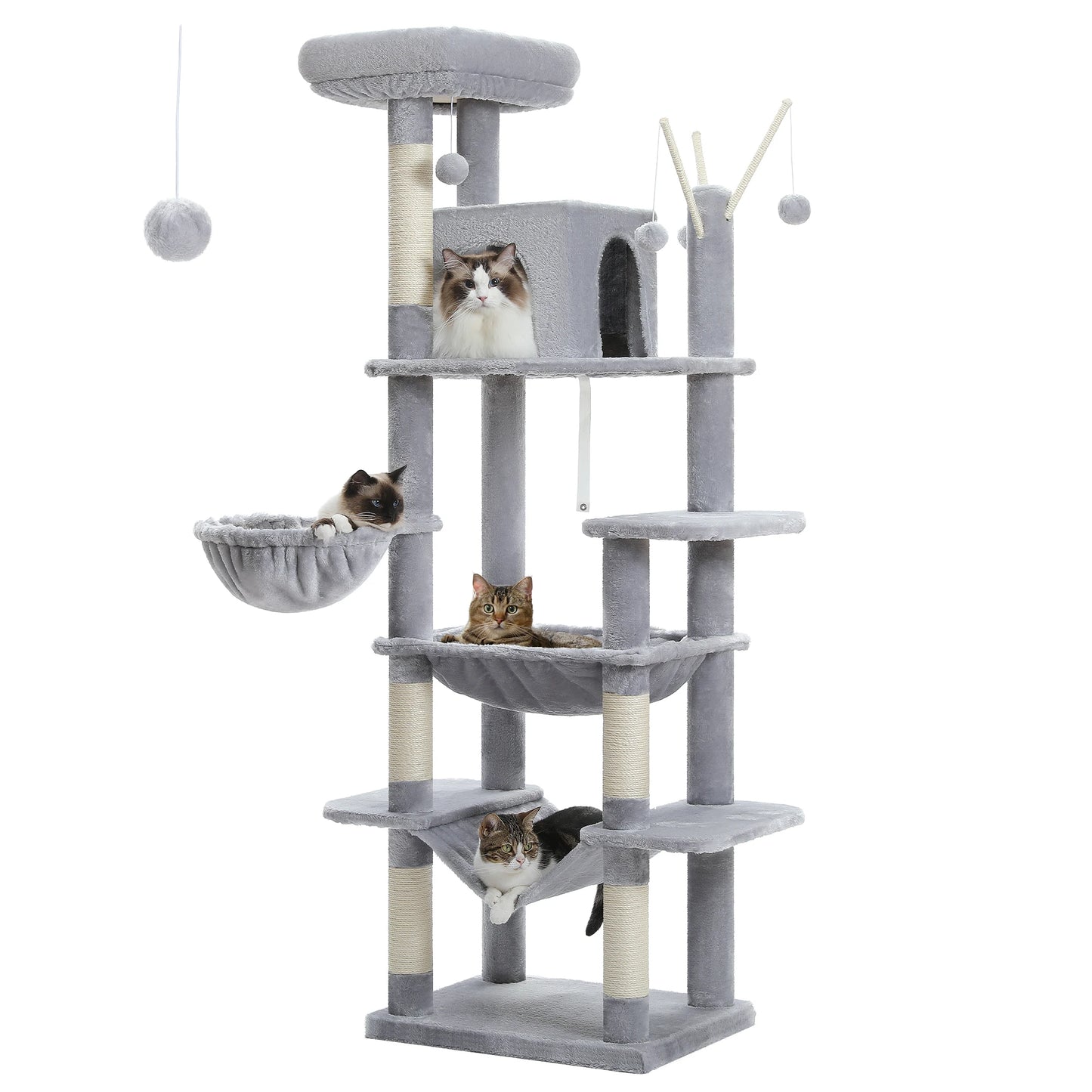 PAWZ Road Tall Cat Tree For Indoor Cats Multi Level Plush Condo With Scratching Posts Perches Caves Durable 180cm