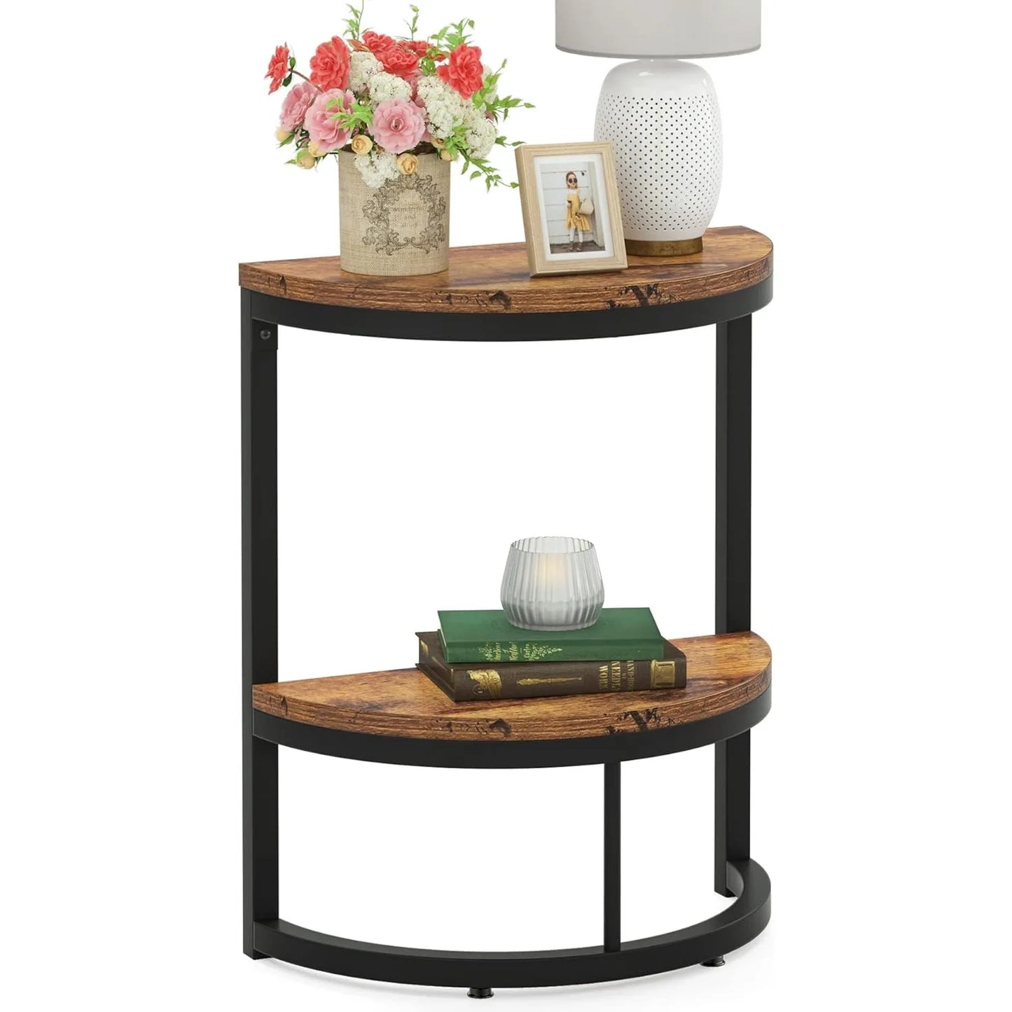 Little Tree Two Tier End Table Semi Circle With Storage
