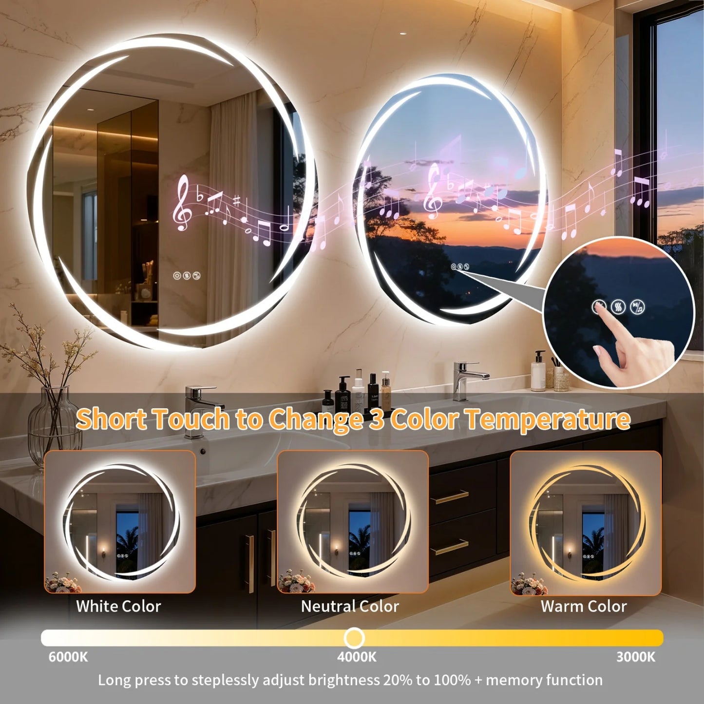 Oval Bluetooth LED Bathroom Vanity Mirror With Backlit Defog Speaker