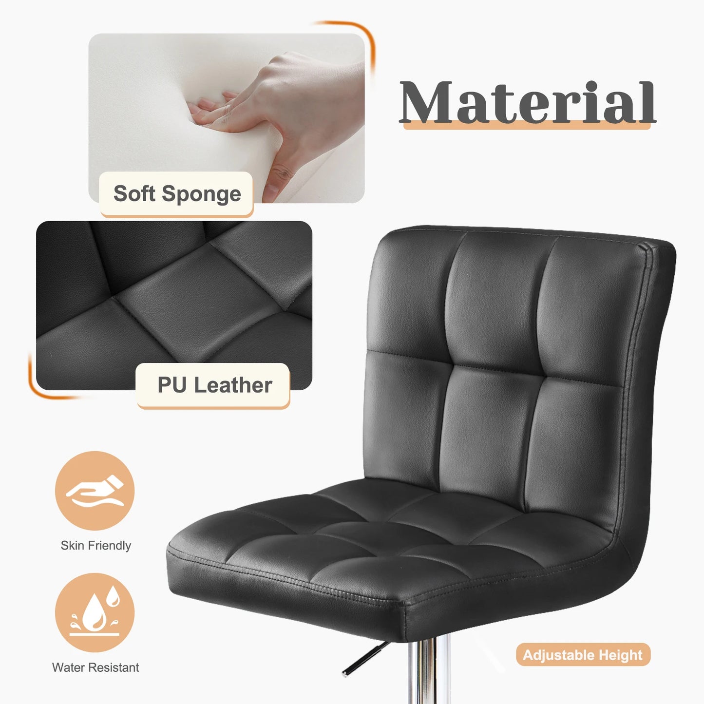 JHK PU Leather Bar Stools Set of 2 Counterheight Pro