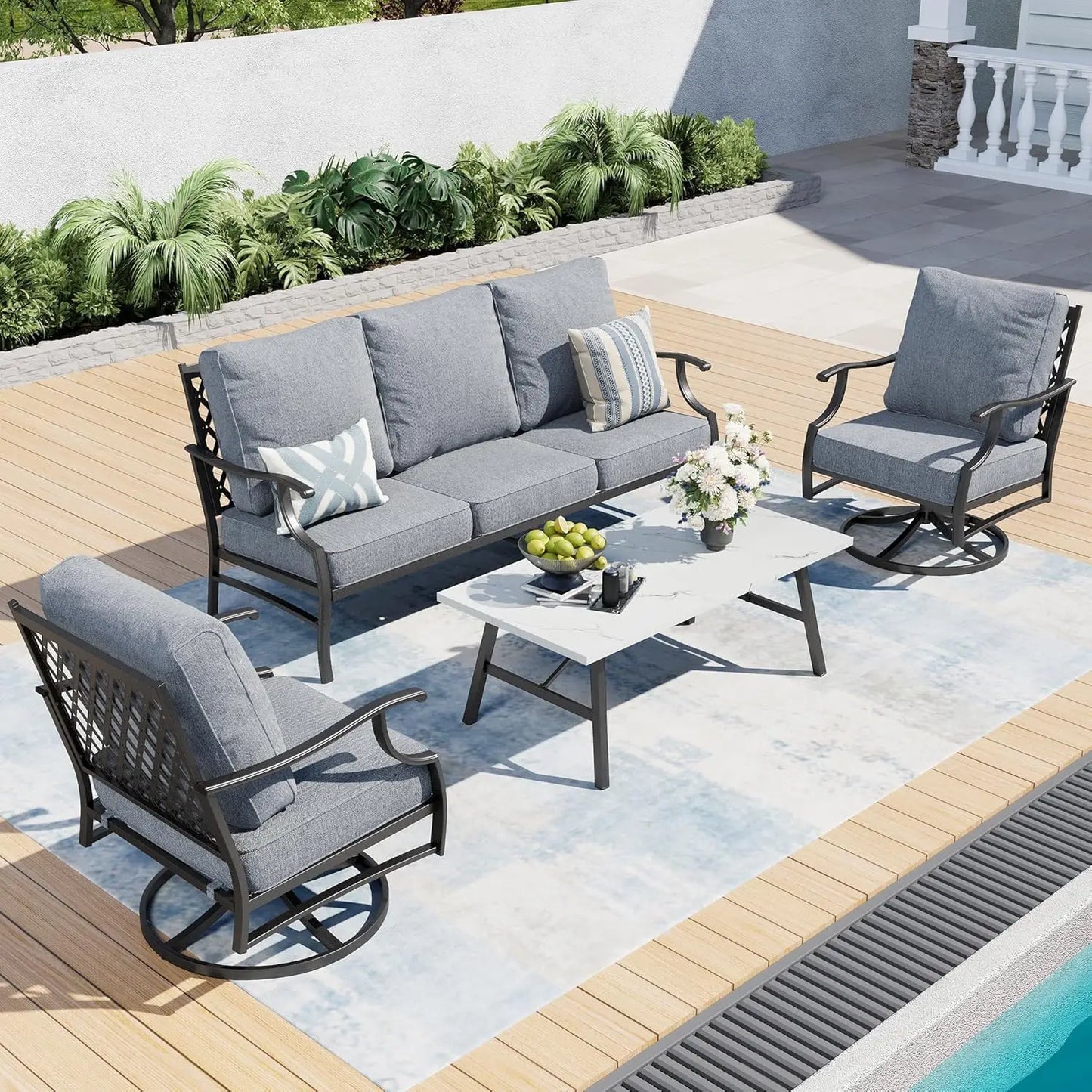 Patio Furniture Set Modern Outdoor Rattan Lounge With Coffee Table