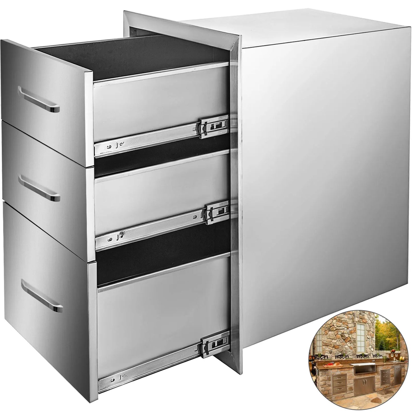 SucceBuy Stainless Steel Outdoor Kitchen Drawer With Handle Triple Layer Storage For BBQ Island