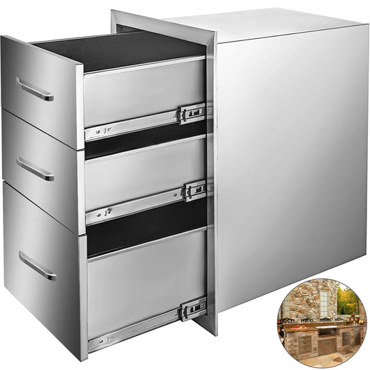SucceBuy Stainless Steel Outdoor Kitchen Drawer With Handle Triple Layer Storage For BBQ Island