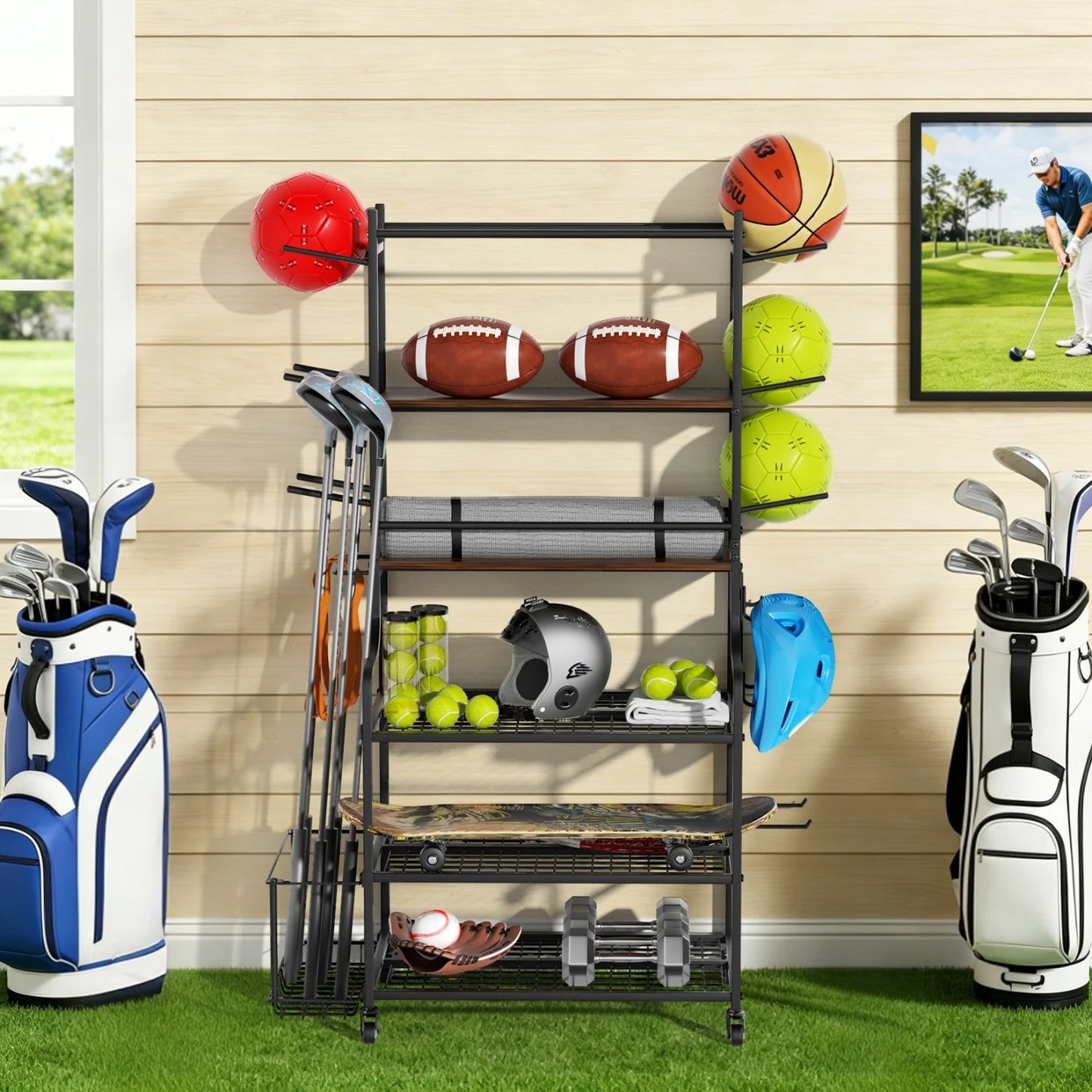 Yoga Mat Storage Rack On Wheels For Home Gym Organization