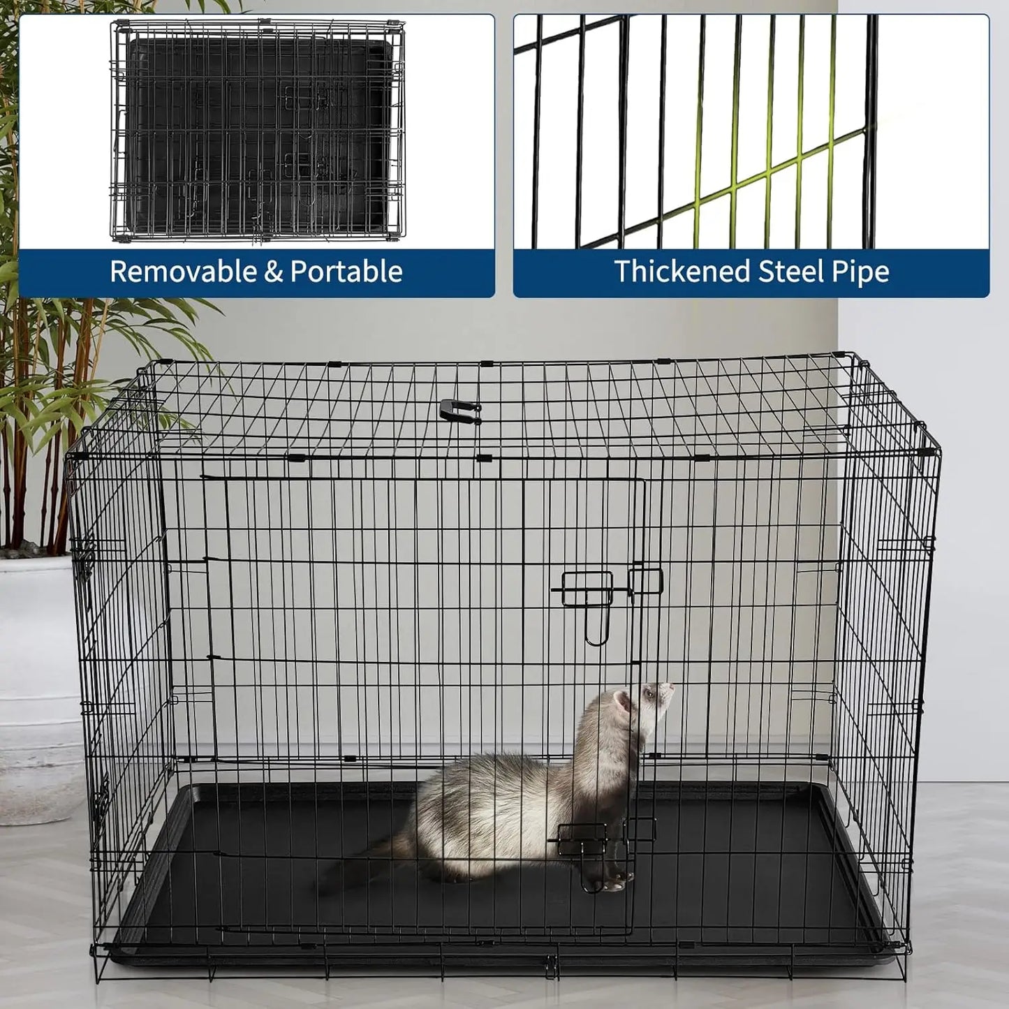 HiMISSCN Rabbit Cage Portable Folding 24 To 48 Inch With Slide Out Tray 2 Door For Bunnies