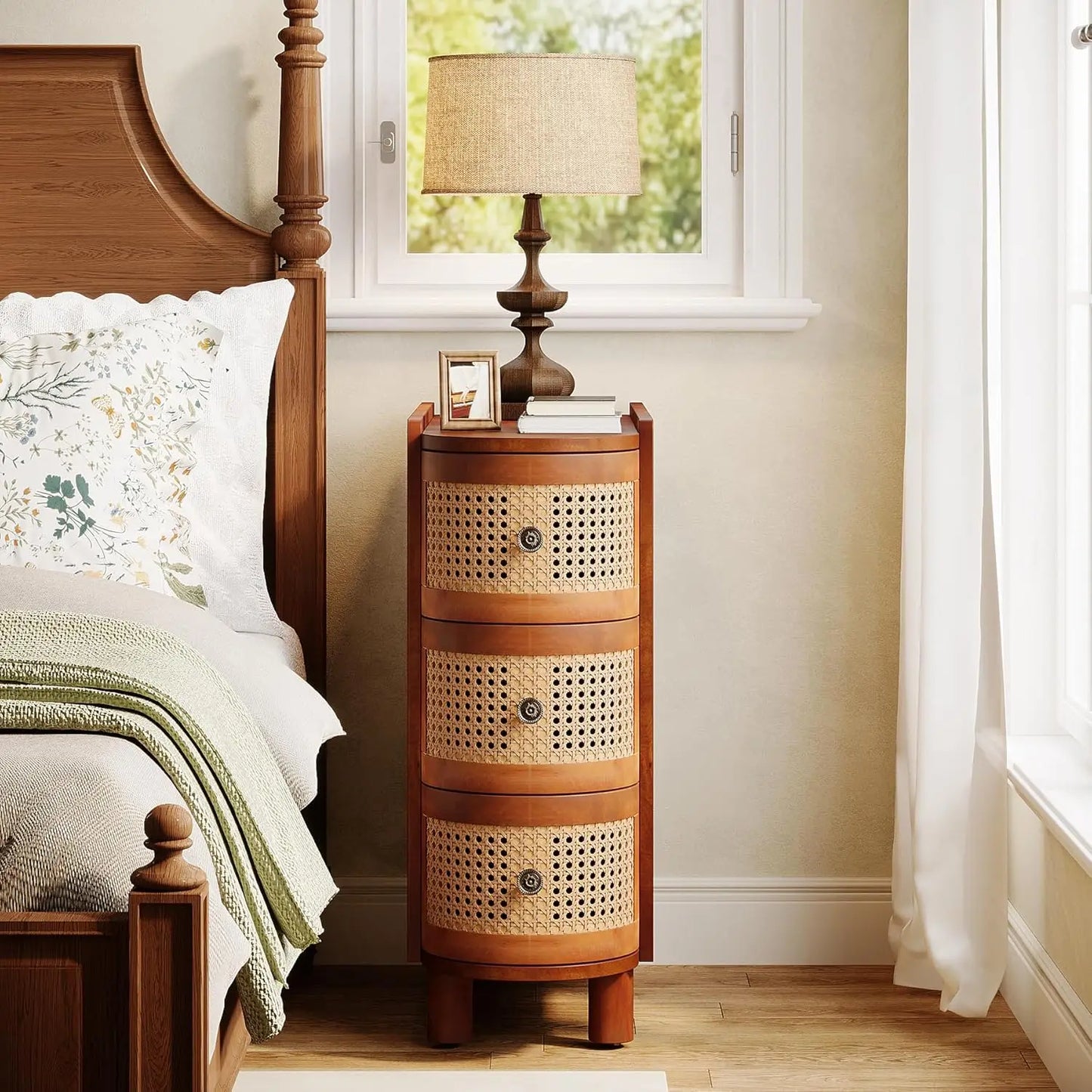 Little Tree Solid Wood End Table With Vintage Embossed Handles