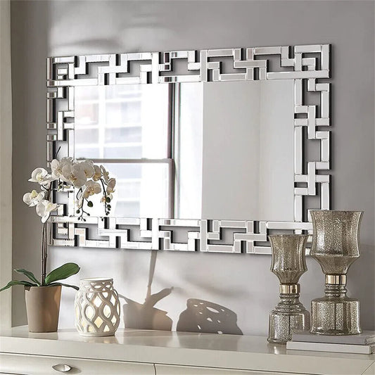Rectangle Silver Venetian Art Mirror With Beveled Glass Edge