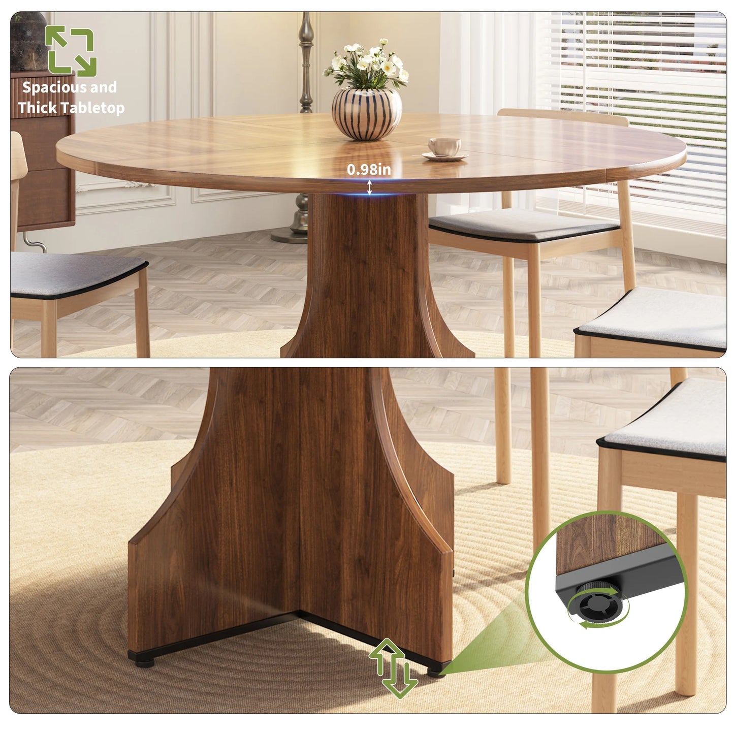 HiMISS Farmhouse Round Wood Dining Table With Storage